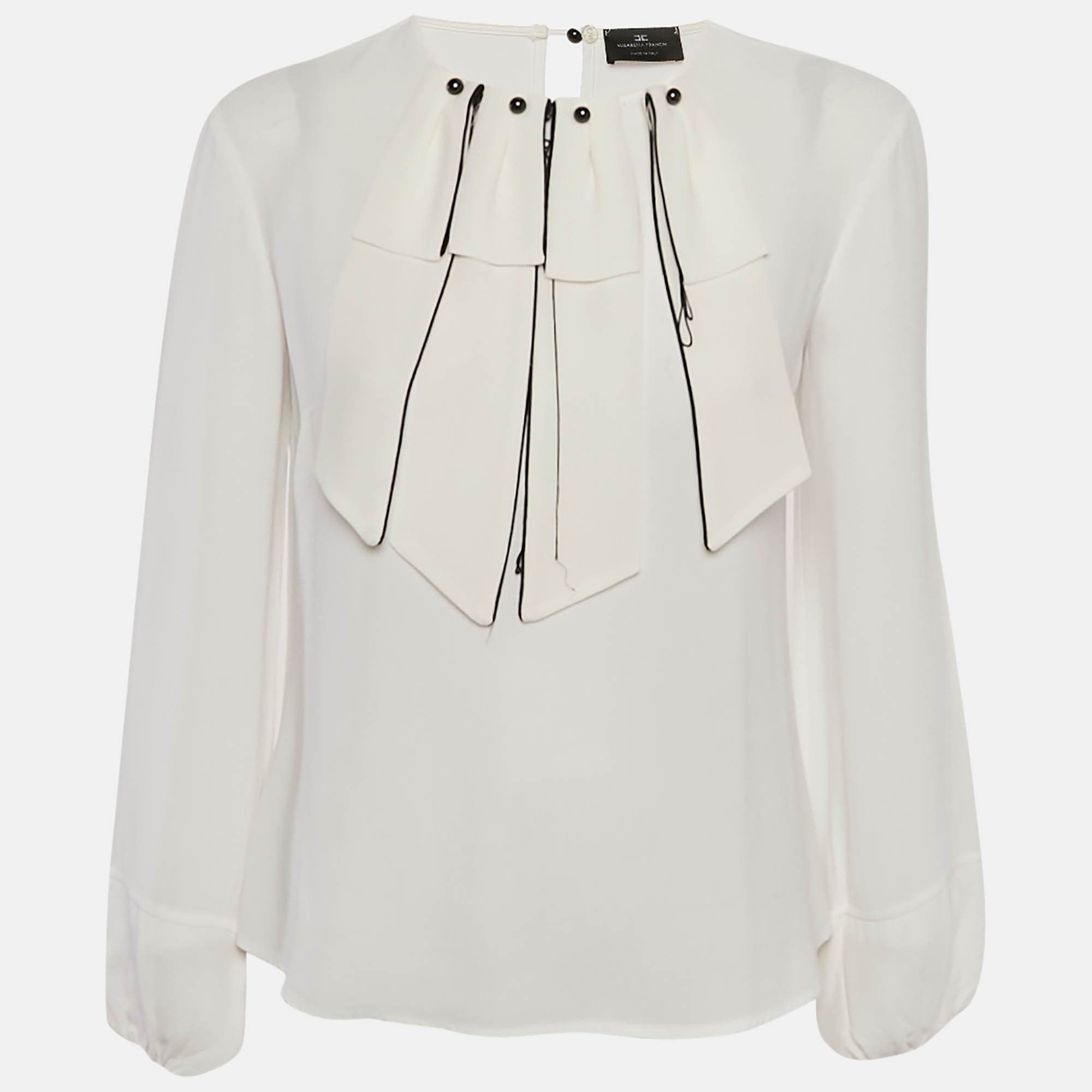 

Elisabetta Franchi White Crepe Trim Detail Top S