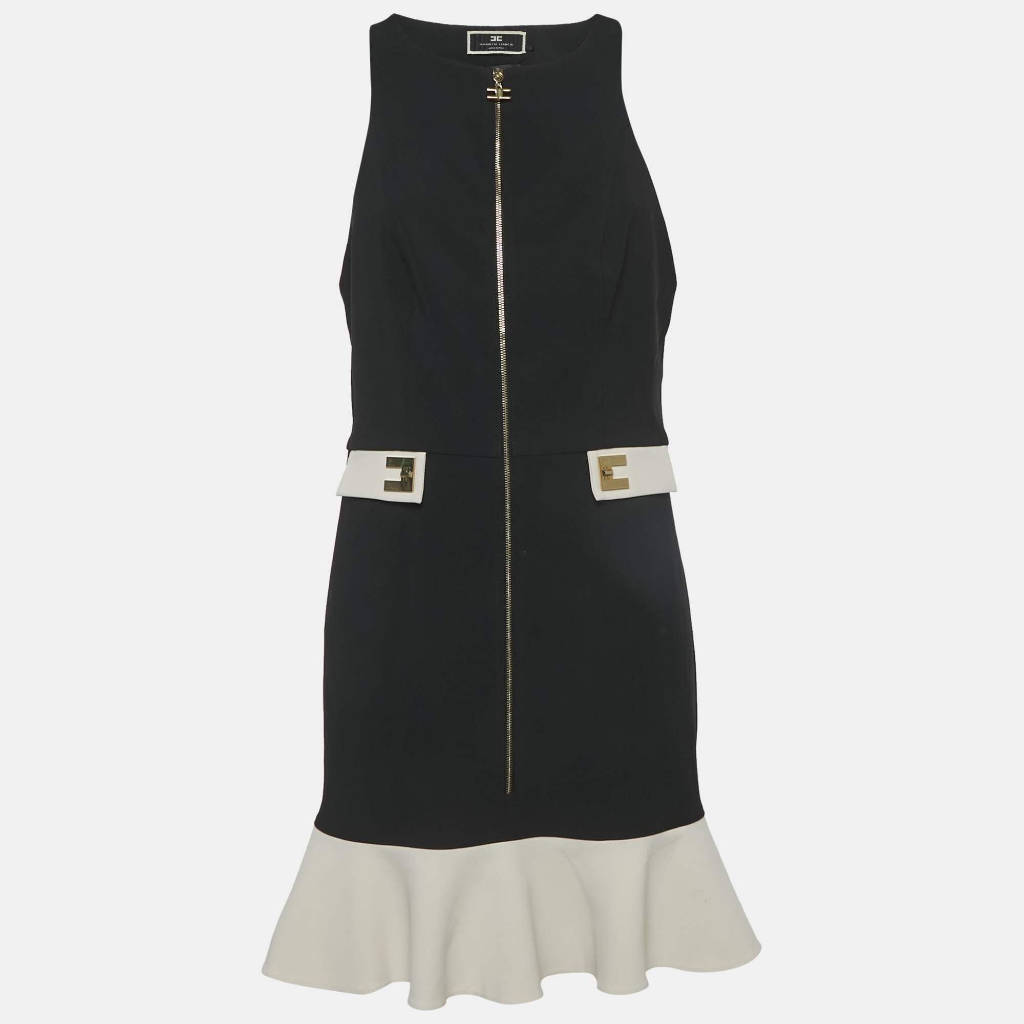 

Elisabetta Franchi Black Crepe Flounce Mini Dress L