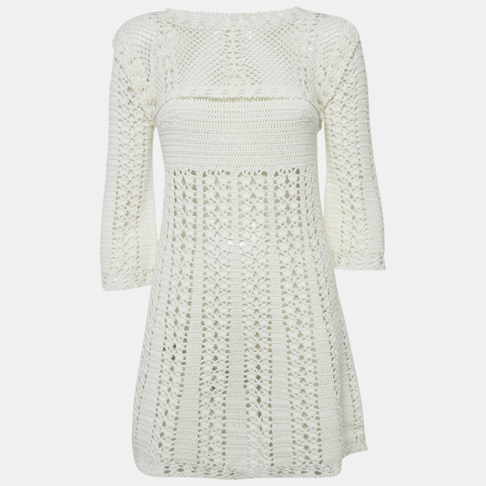 

Elisabetta Franchi White Crochet Sheer Mini Dress S