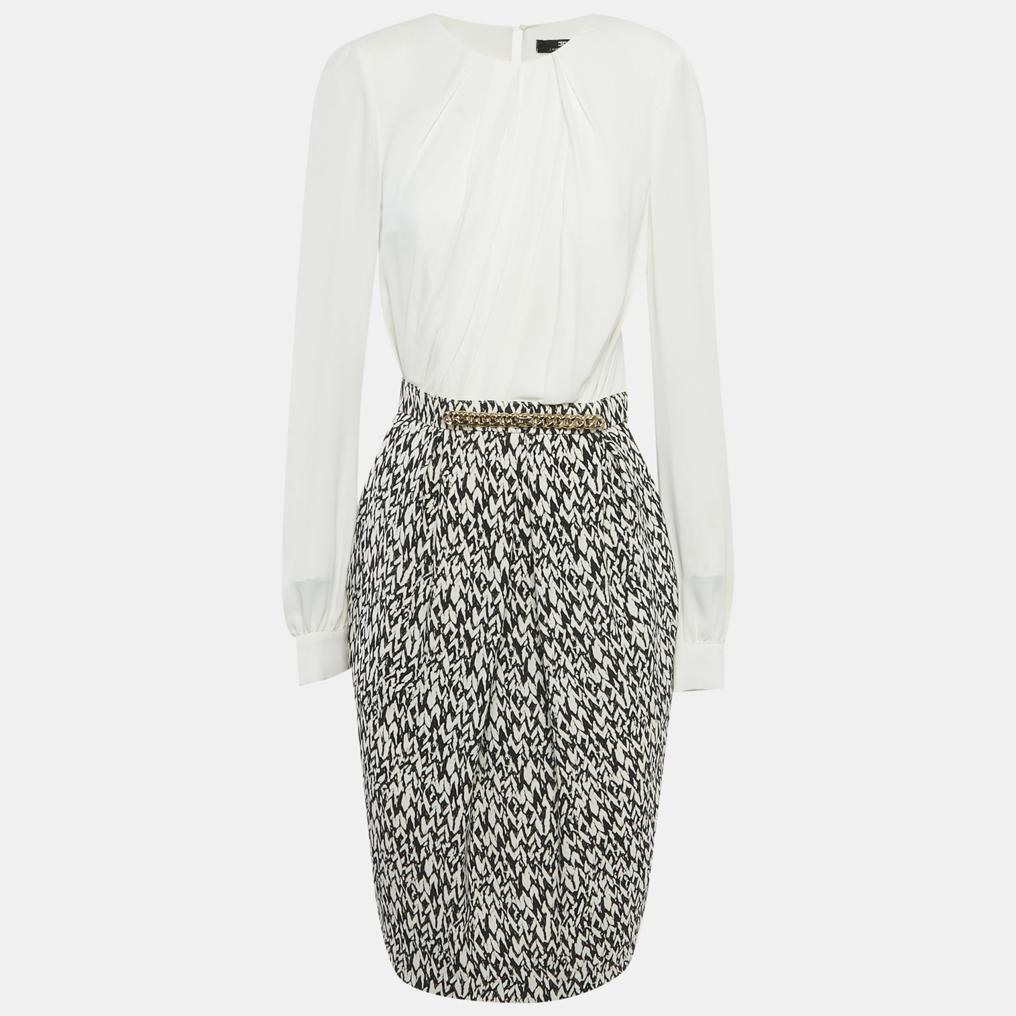 

Elisabetta Franchi White & Printed Crepe Midi Dress M