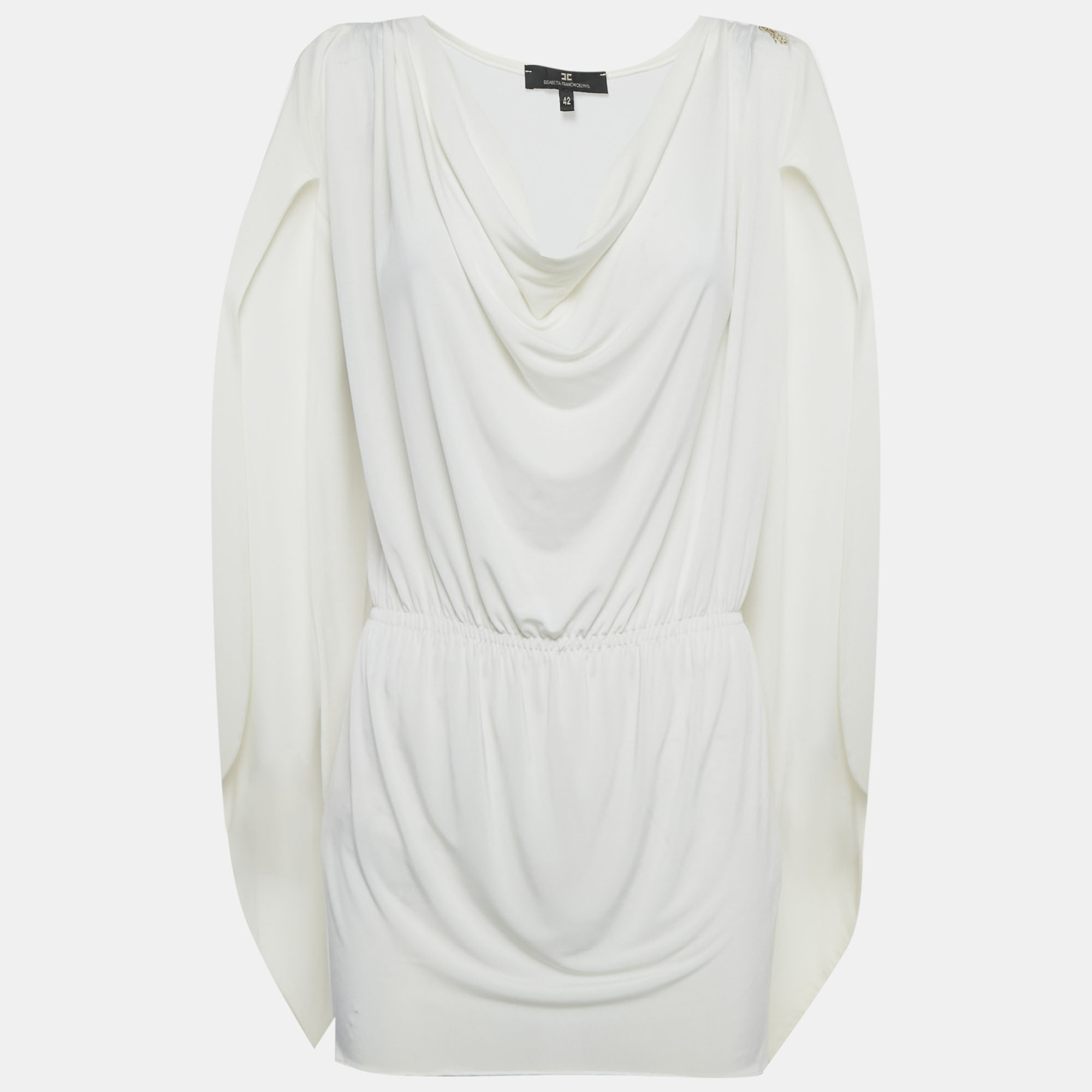 

Elisabetta Franchi White Jersey Cinched Waist Tunic M