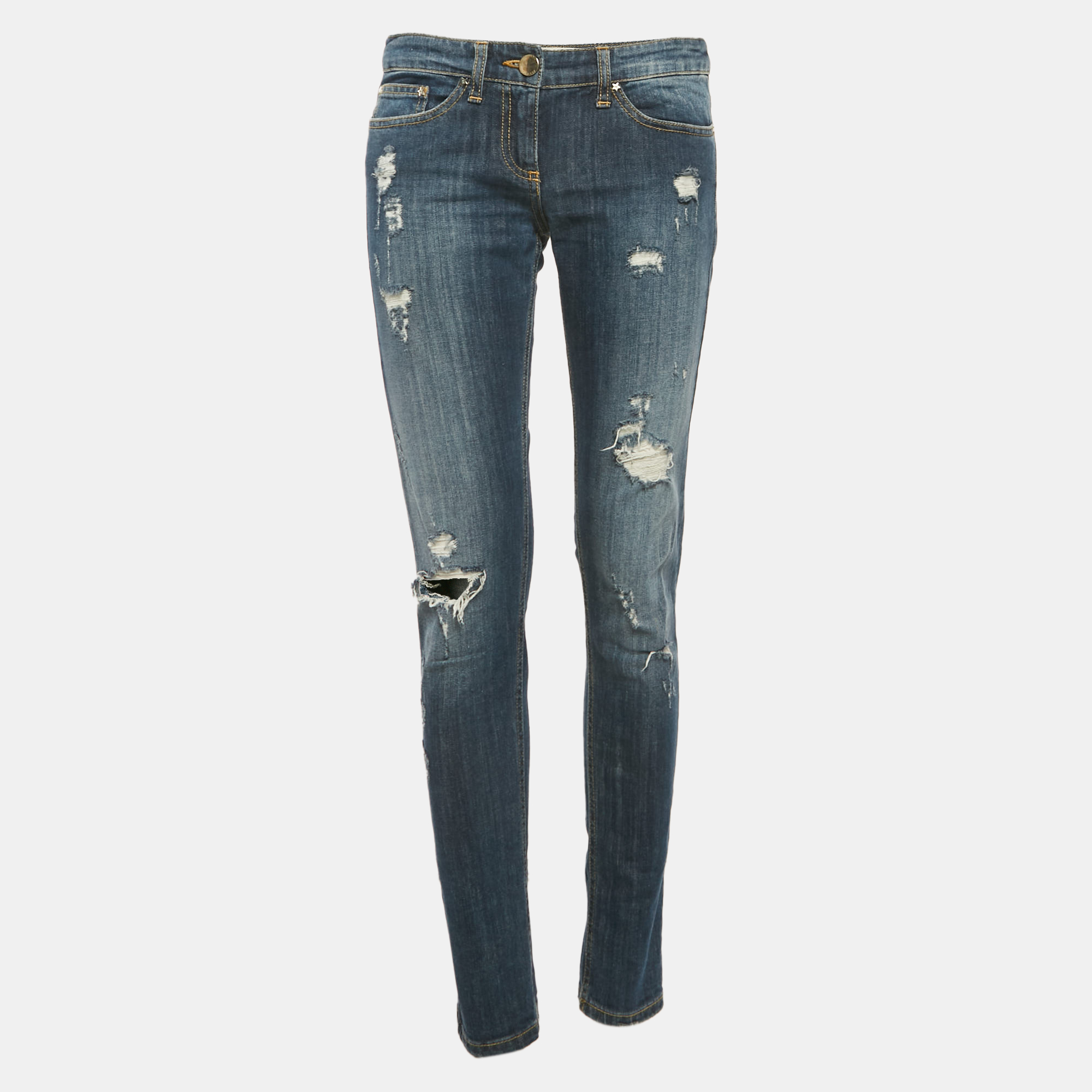 

Elisabetta Franchi Nay Blue Distressed Denim Jeans S, Navy blue
