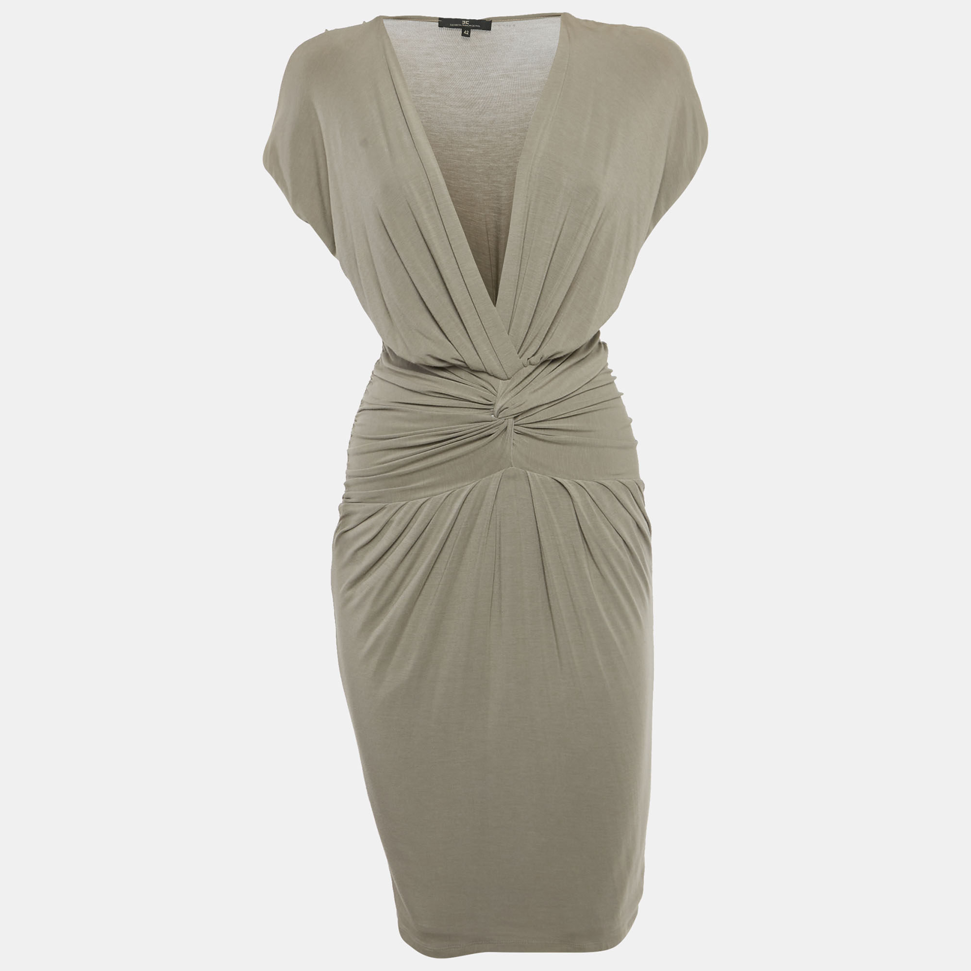 

Elisabetta Franchi Grey Jersey Draped Short Dress M, Brown