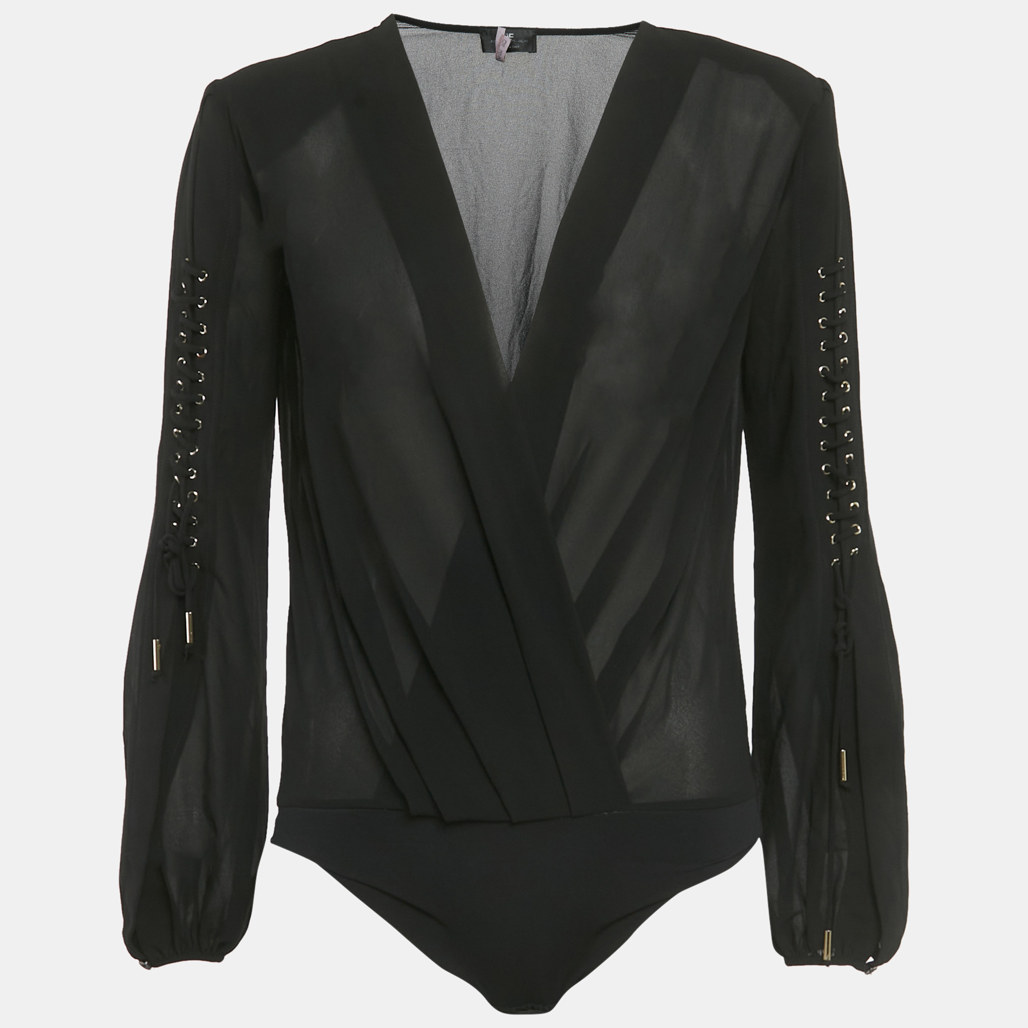 Elisabetta Franchi Black Crepe Long Sleeve Bodysuit M