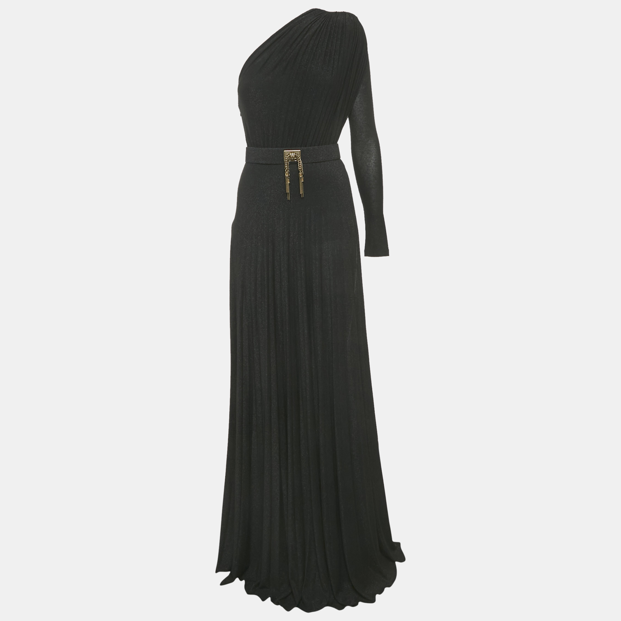 

Elisabetta Franchi Black Jersey One Shoulder Maxi Dress S