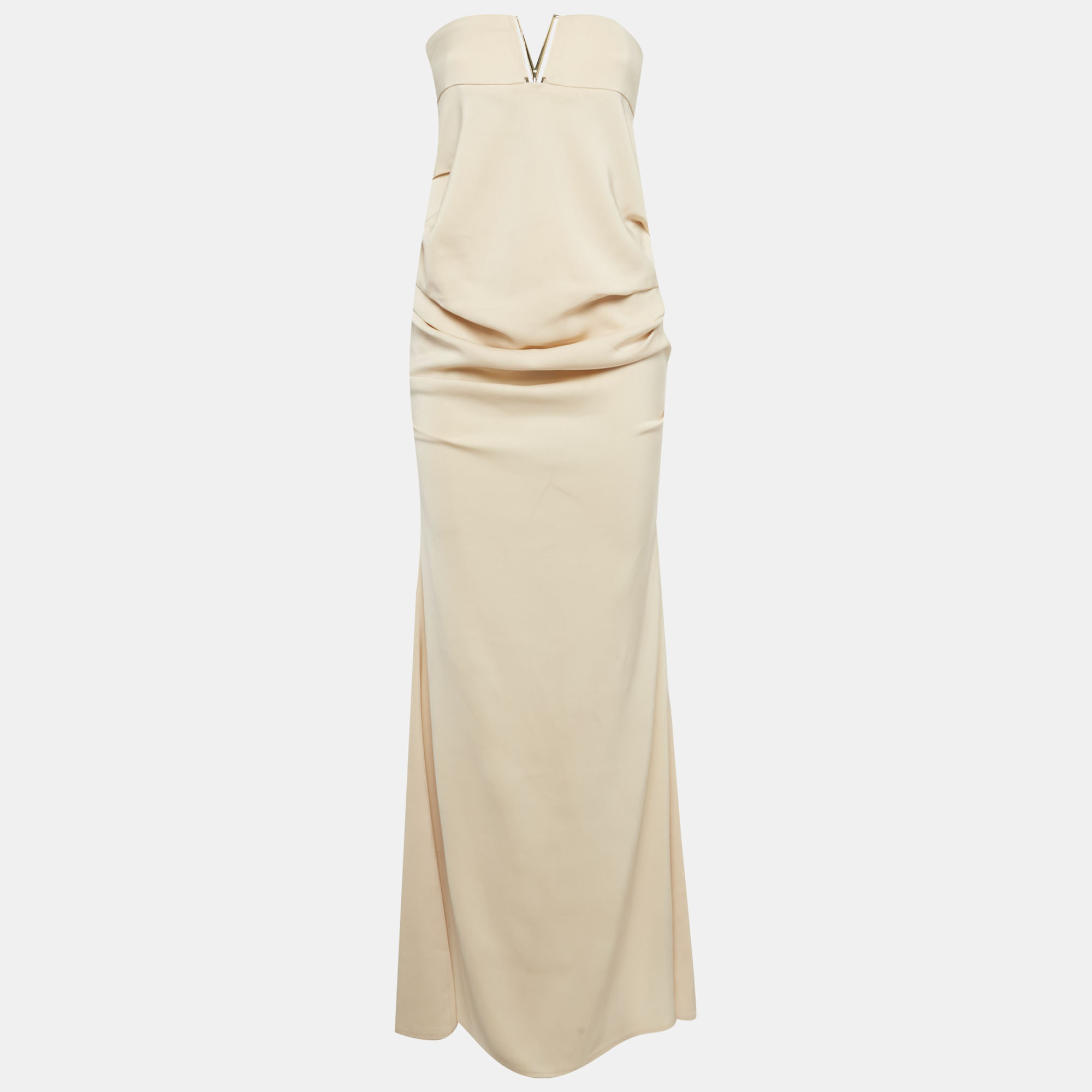 

Elisabetta Franchi Beige Stretch Crepe Strapless Maxi Dress M
