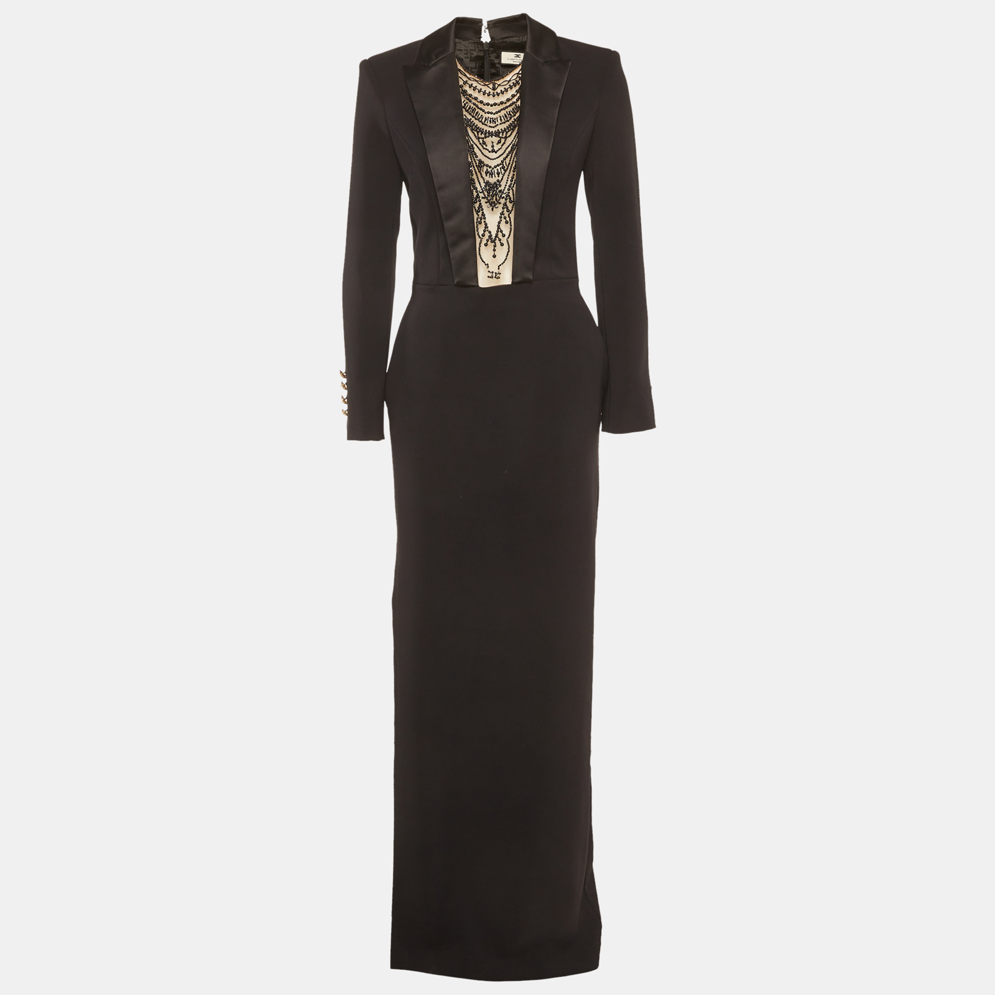 

Elisabetta Franchi Black Crepe Embroidered Maxi Dress M