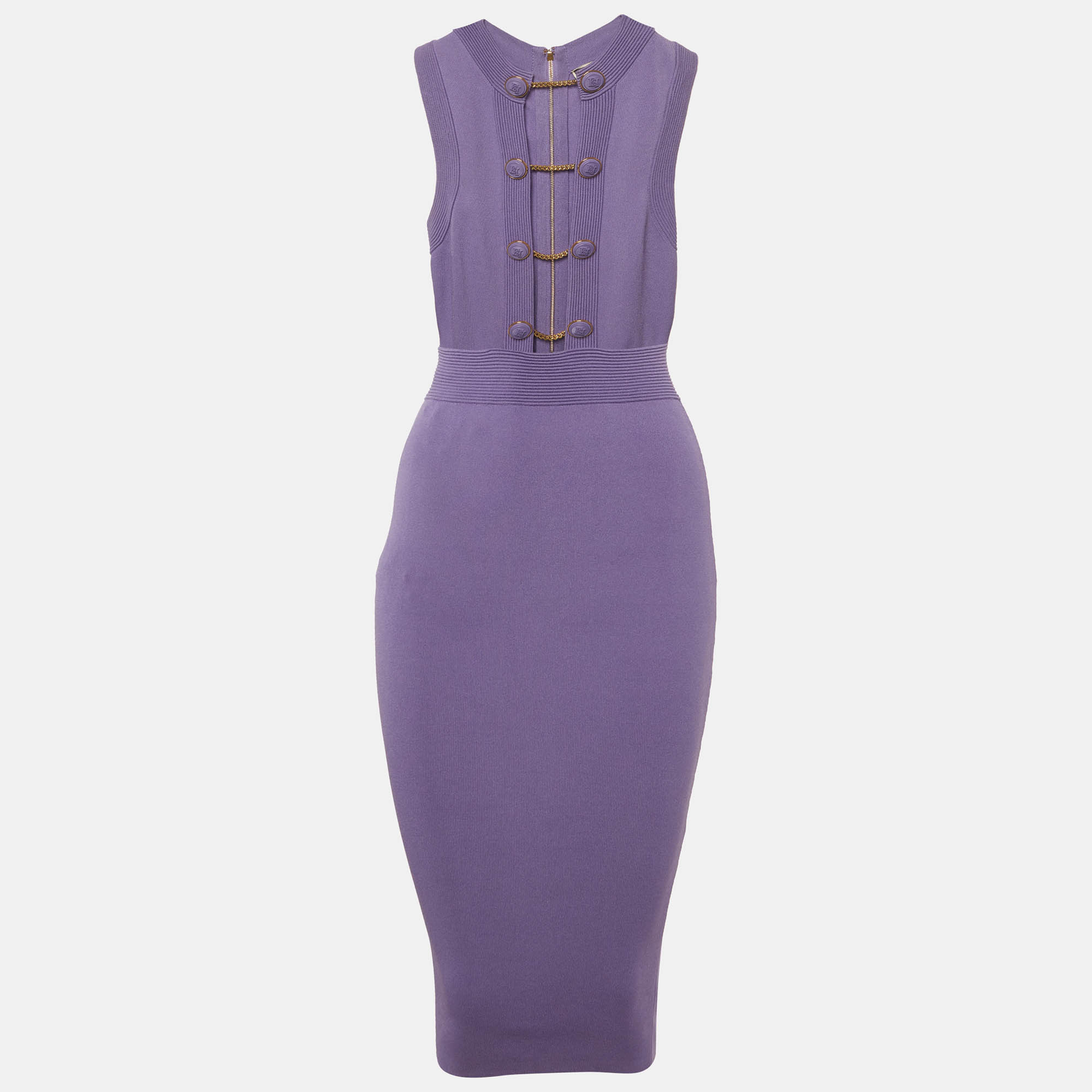 

Elisabetta Franchi Lavender Stretch Knit Twin Button Midi Dress S, Purple