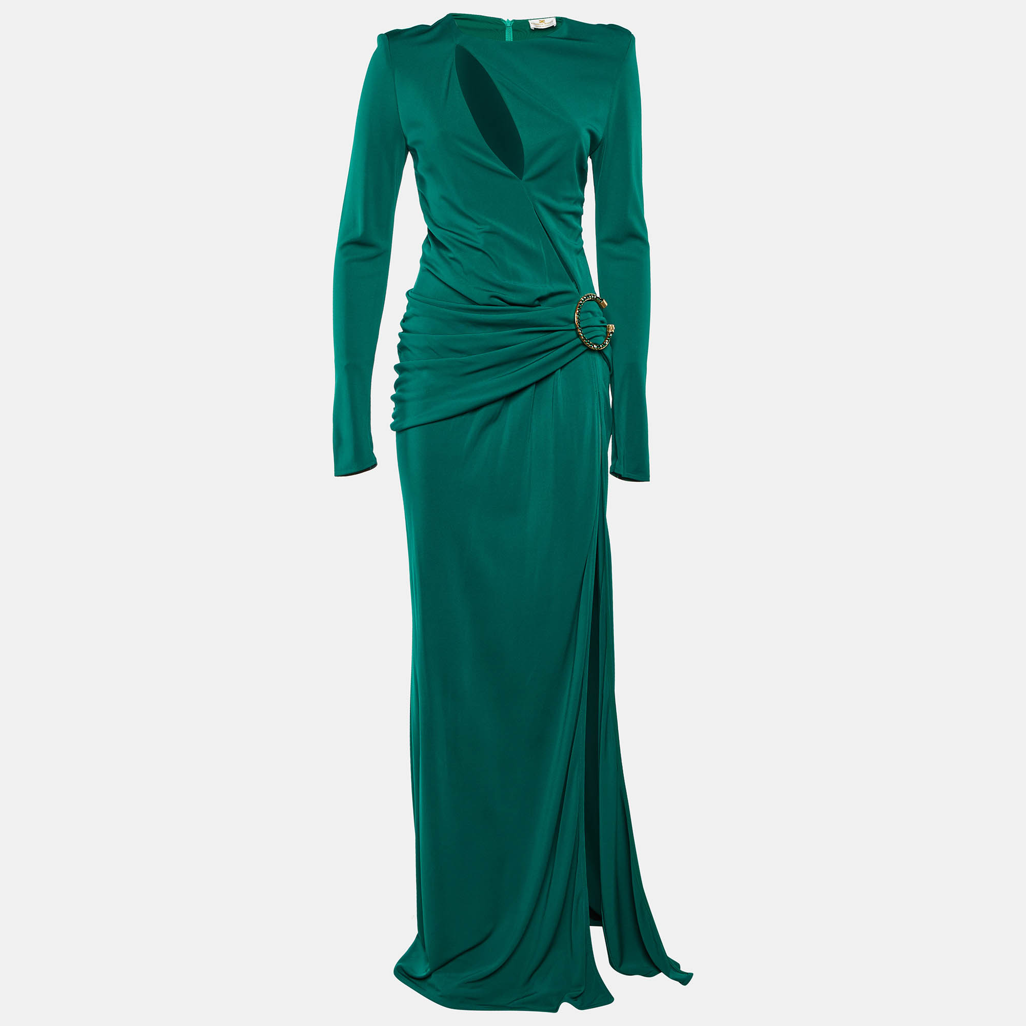 

Elisabetta Franchi Green Jersey Cut-out Slitted Maxi Dress S/M