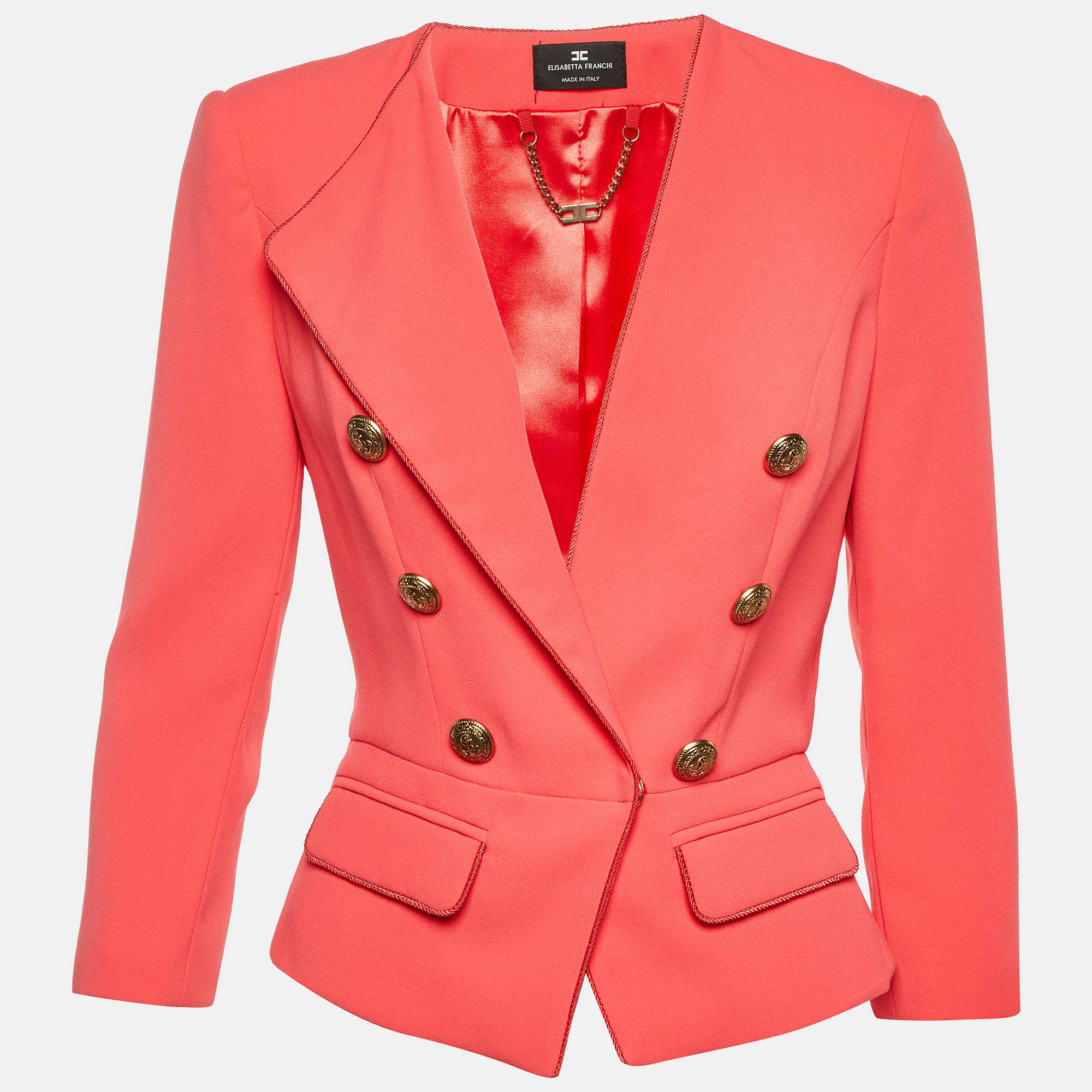 

Elisabetta Franchi Coral Pink Crepe Peplum Short Jacket M