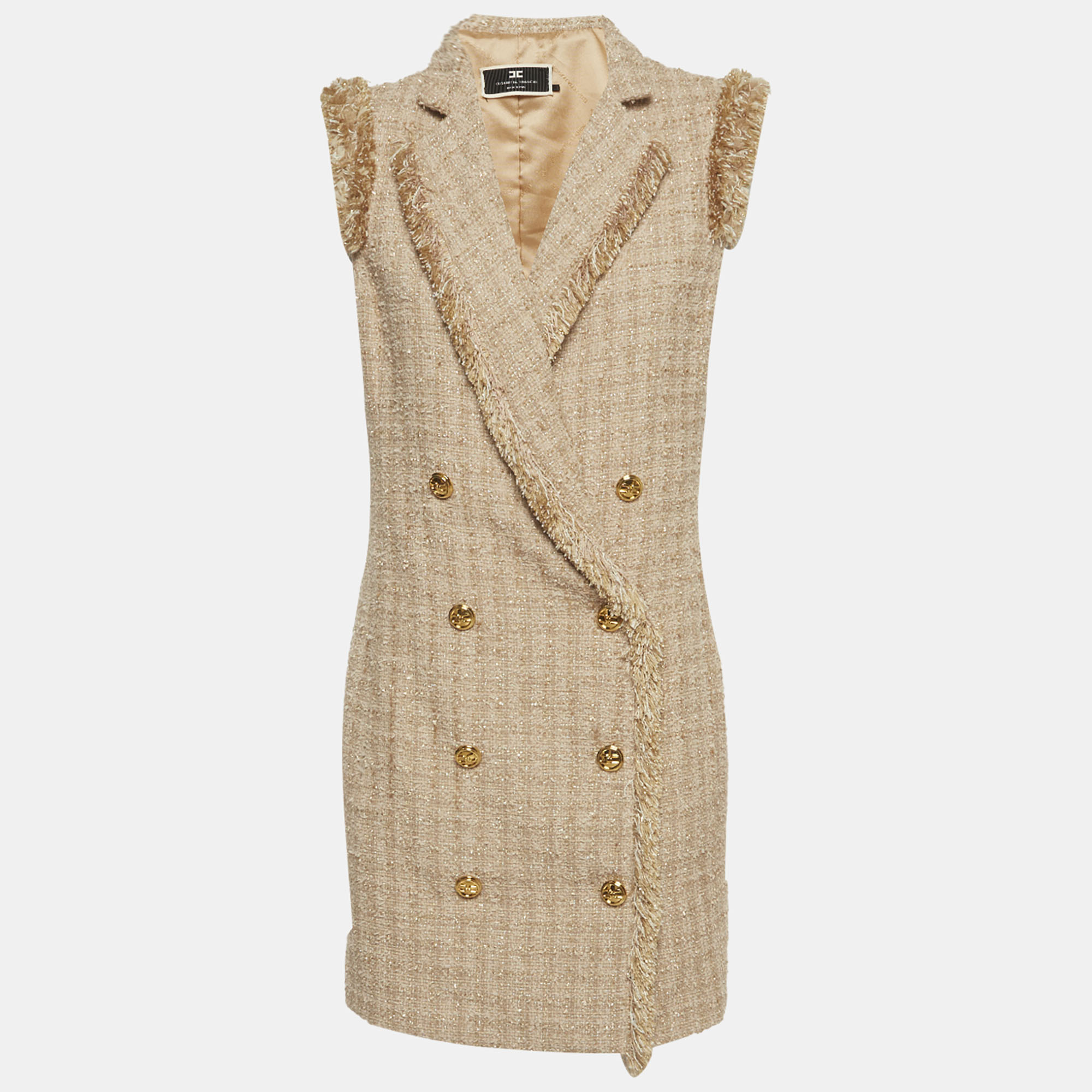 

Elisabetta Franchi Beige Fringed Tweed Double Breasted Mini Dress M