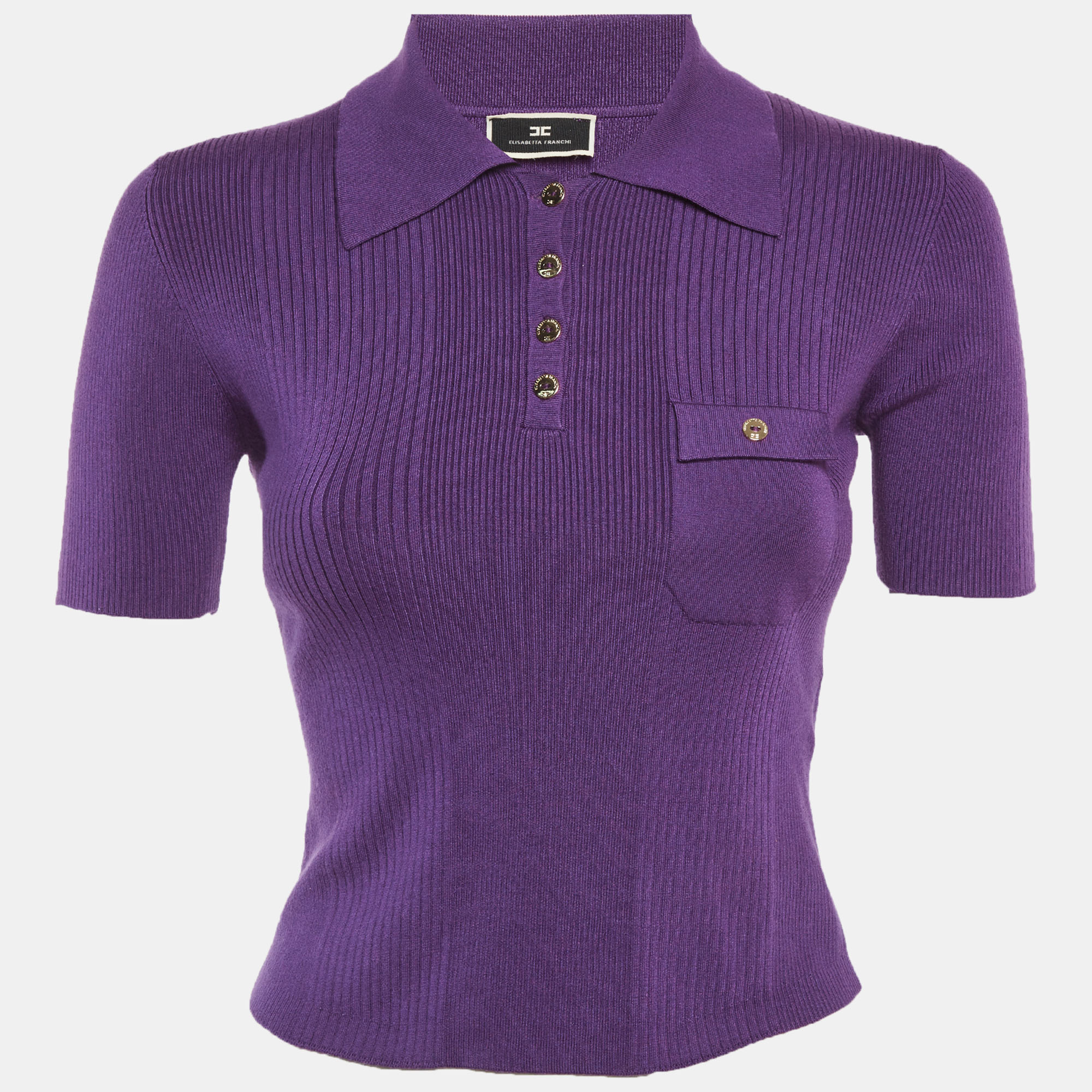 

Elisabetta Franchi Purple Rib Knit Crop Top M