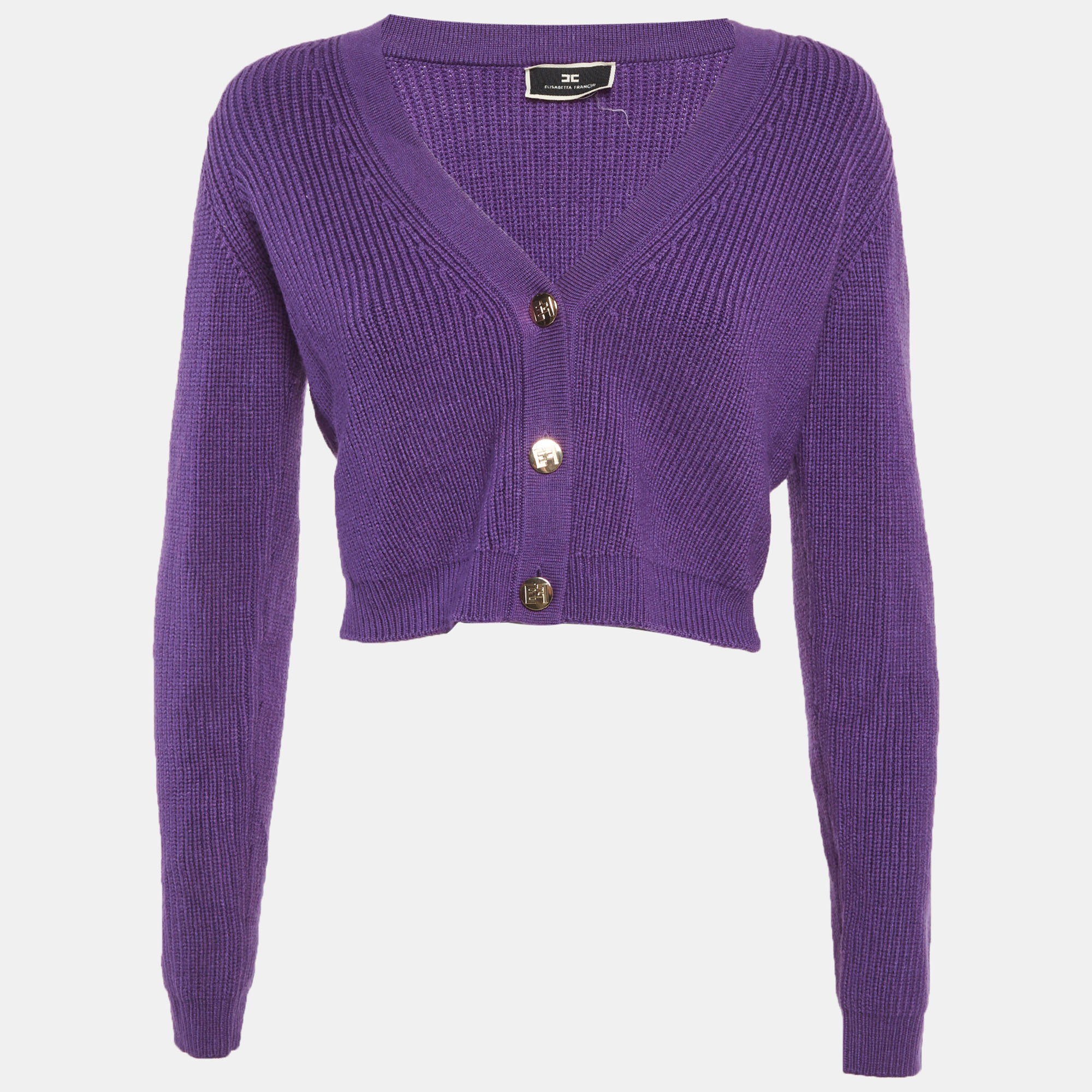 

Elisabetta Franchi Purple Rib Knit Crop Cardigan M