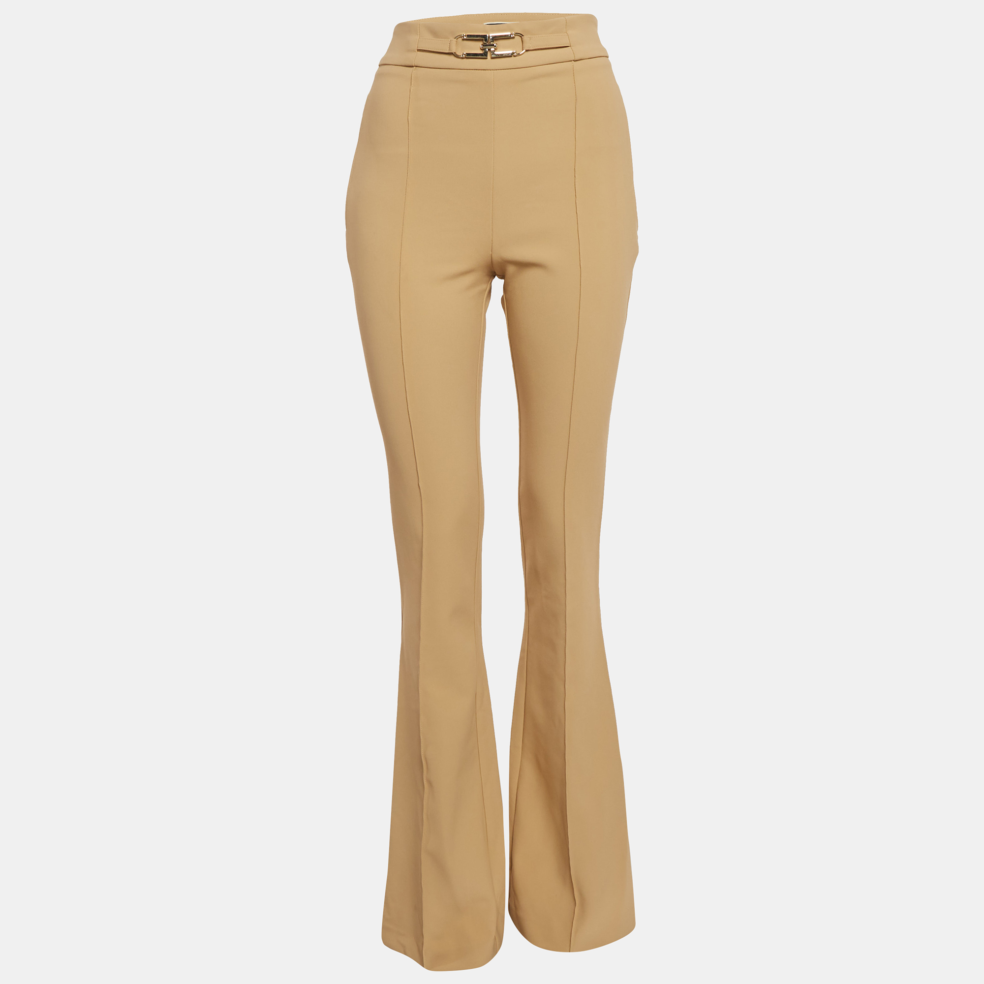 

Elisabetta Franchi Beige Crepe Wide Led Trousers M