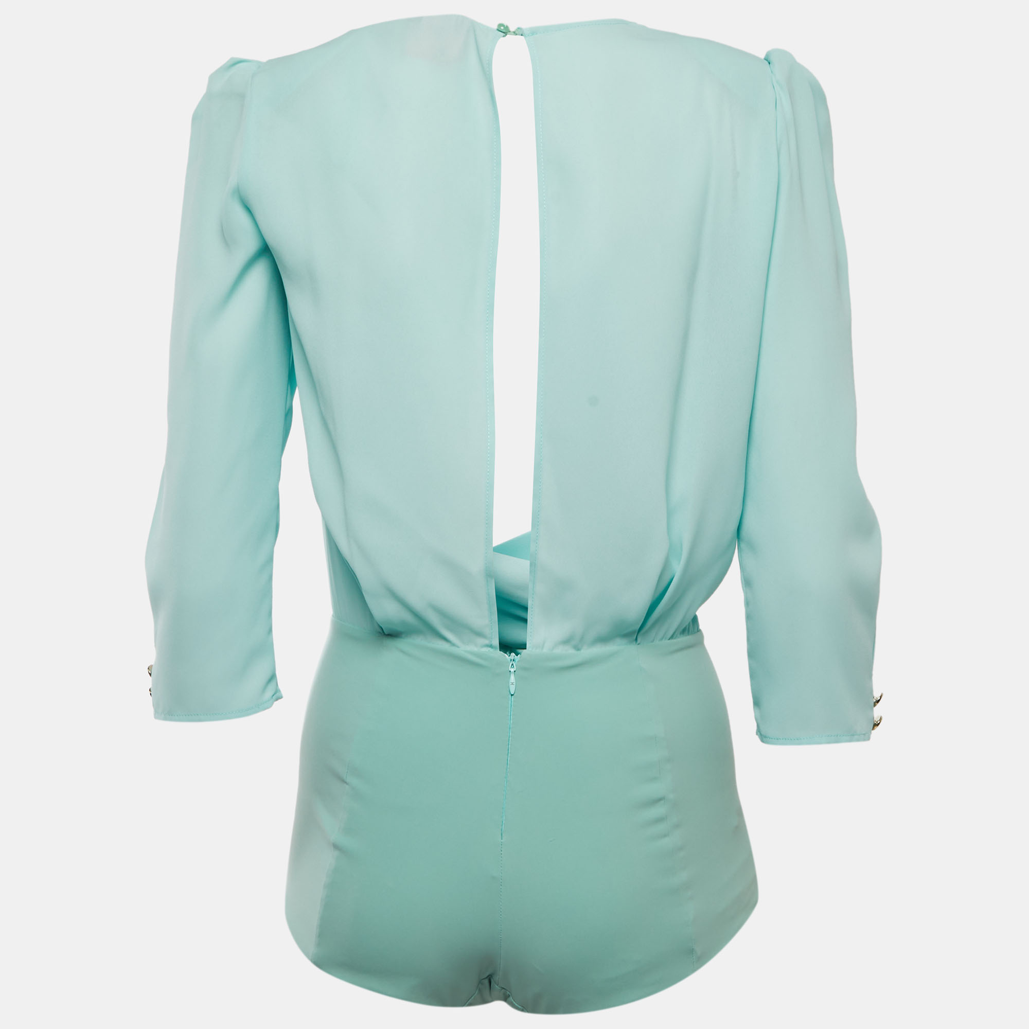 

Elisabetta Franchi Blue Crepe & Jersey Draped Long Sleeve Bodysuit