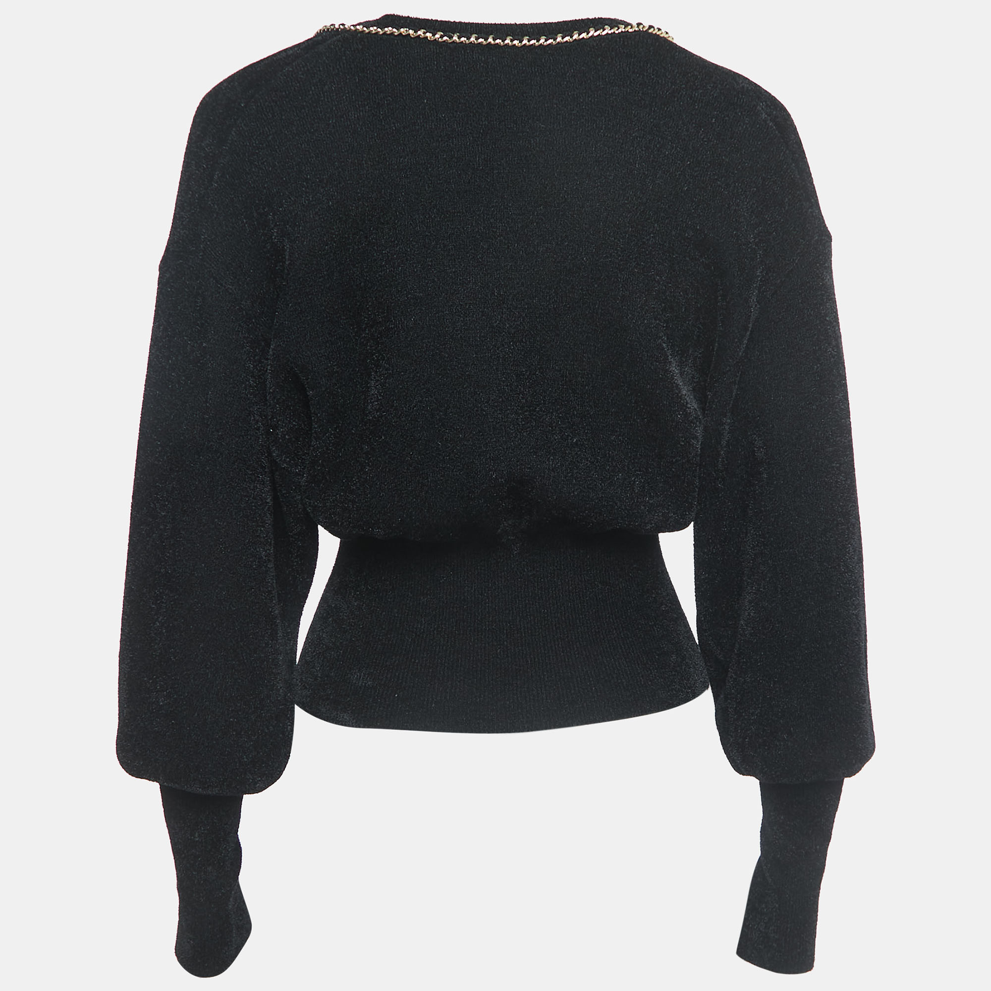 

Elisabetta Franchi Black Knit Chain Embellished V-Neck Sweater