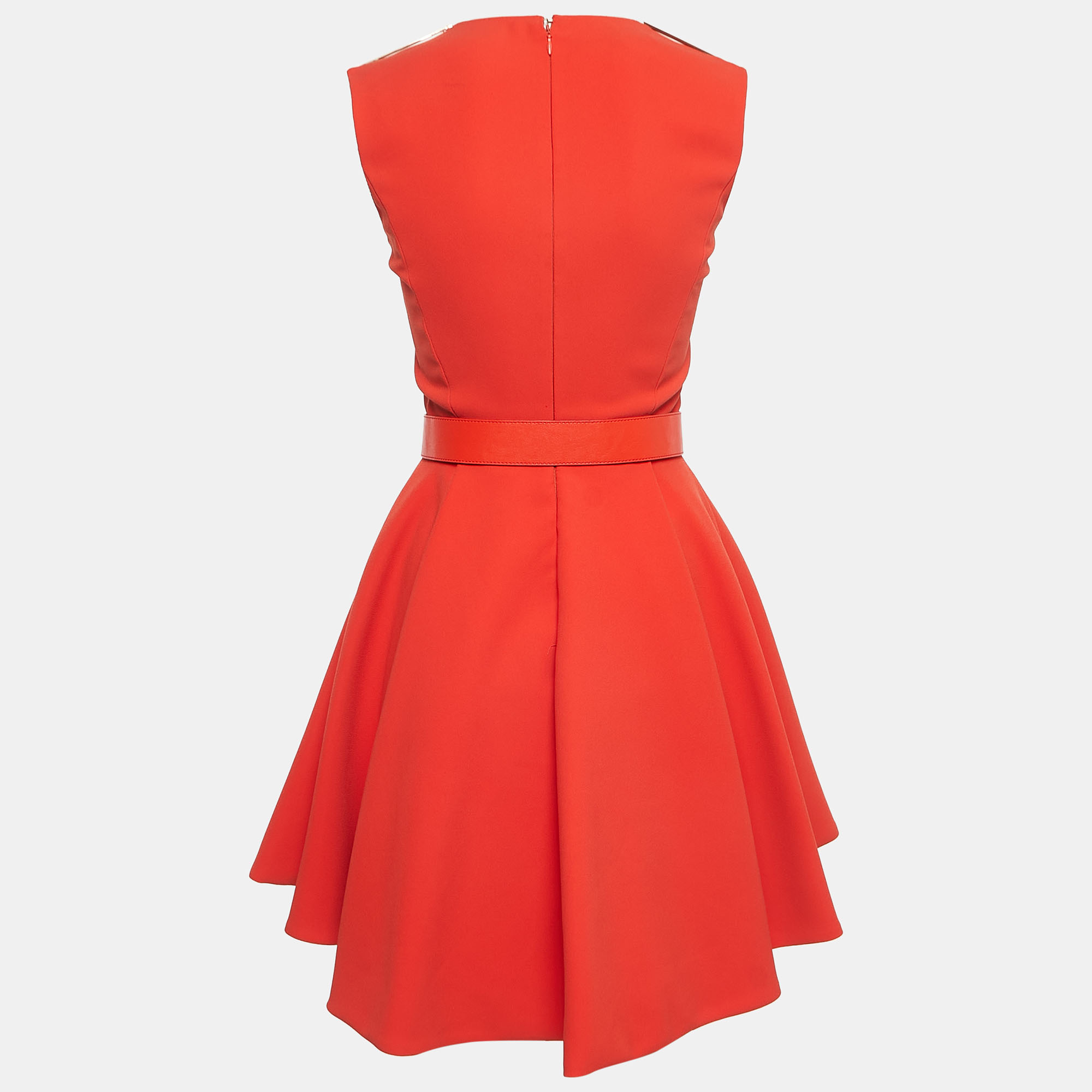 

Elisabetta Franchi Orange Crepe Sleeveless Belted Mini Dress