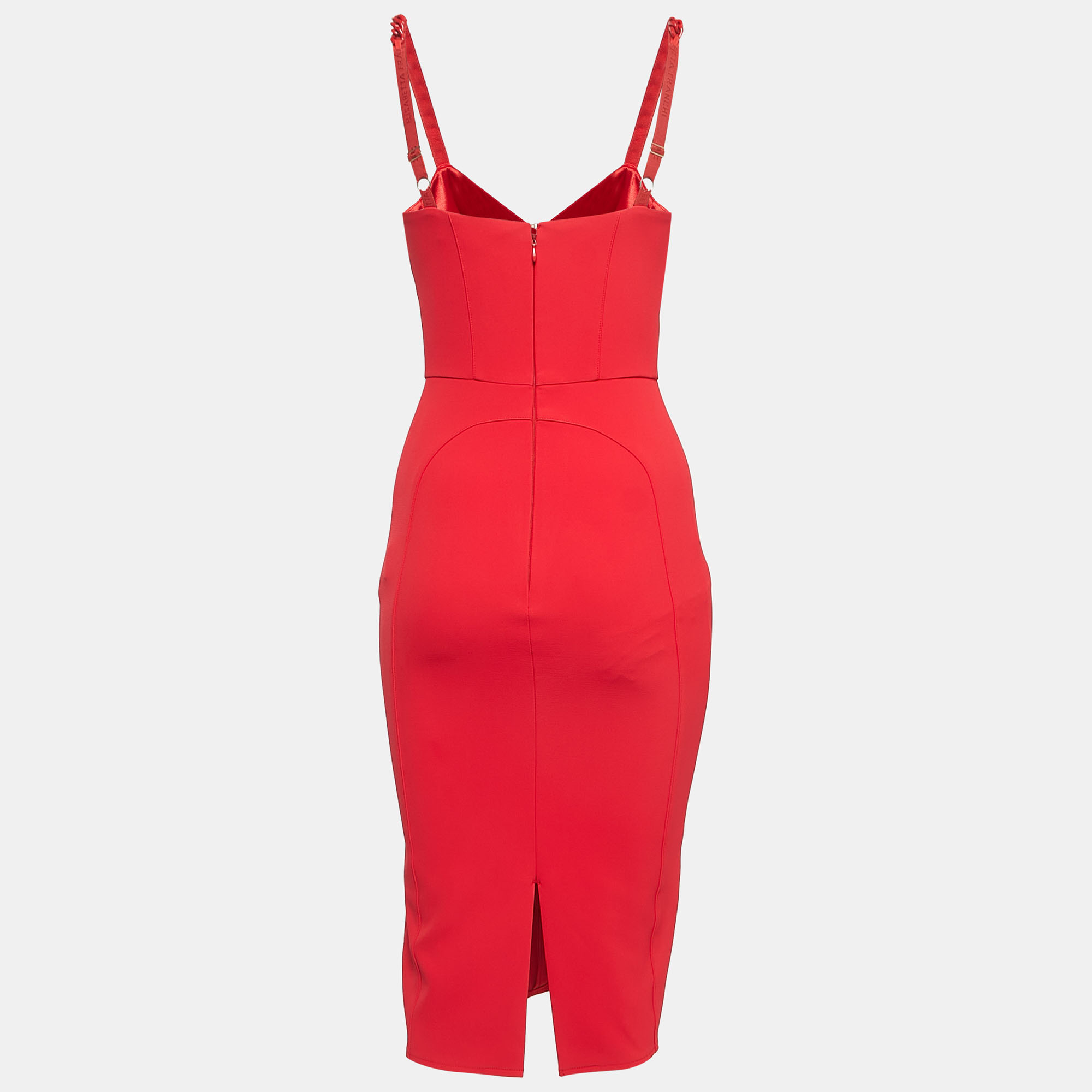 

Elisabetta Franchi Red Crepe Chain Strap Fitted Short Dress