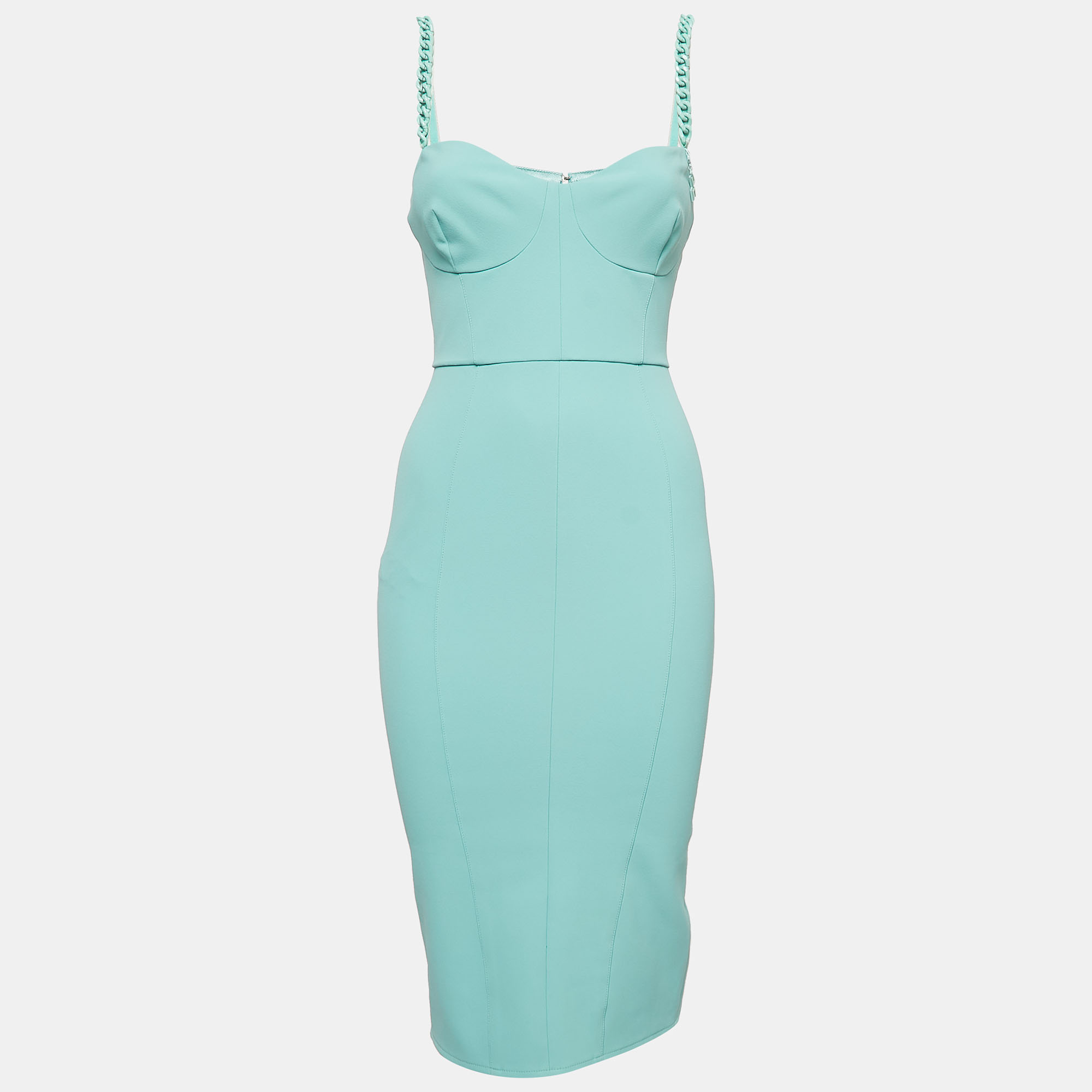 Pre Owned Elisabetta Franchi Mint Blue Crepe Chain Strapped Short Dress M