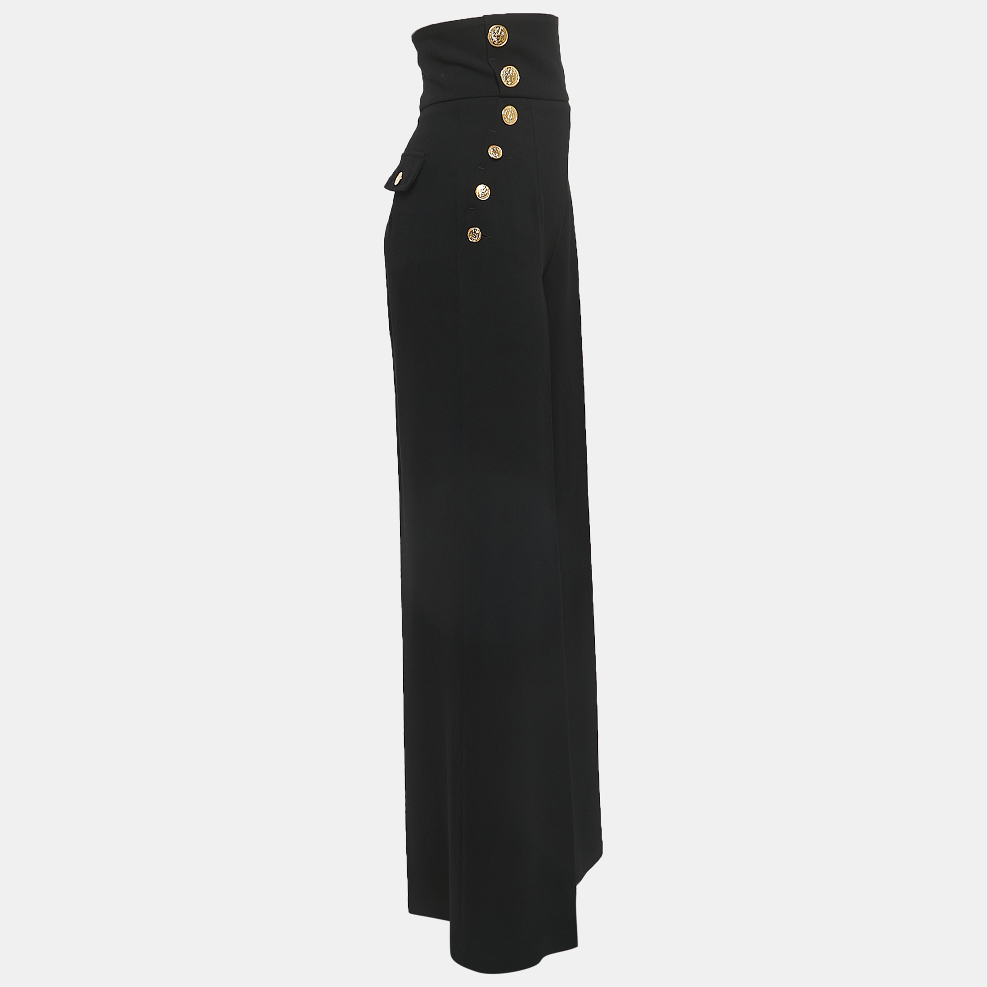 

Elisabetta Franchi Black Crepe High Waist Wide Leg Trousers