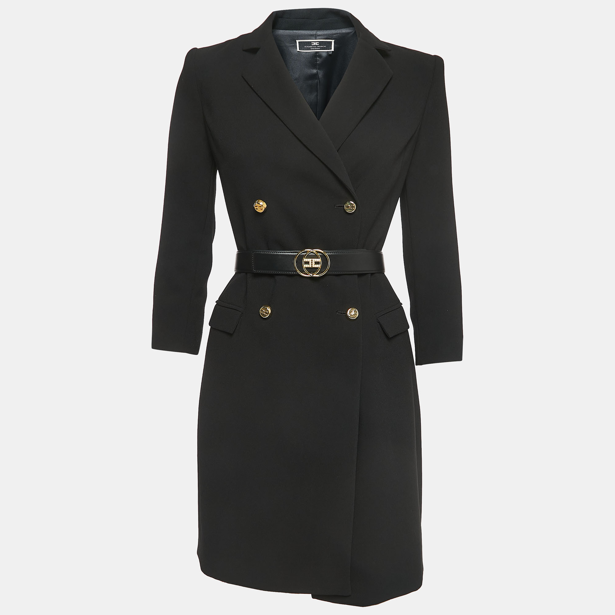 Pre Owned Elisabetta Franchi Black Crepe Double Breasted Blazer Dress S