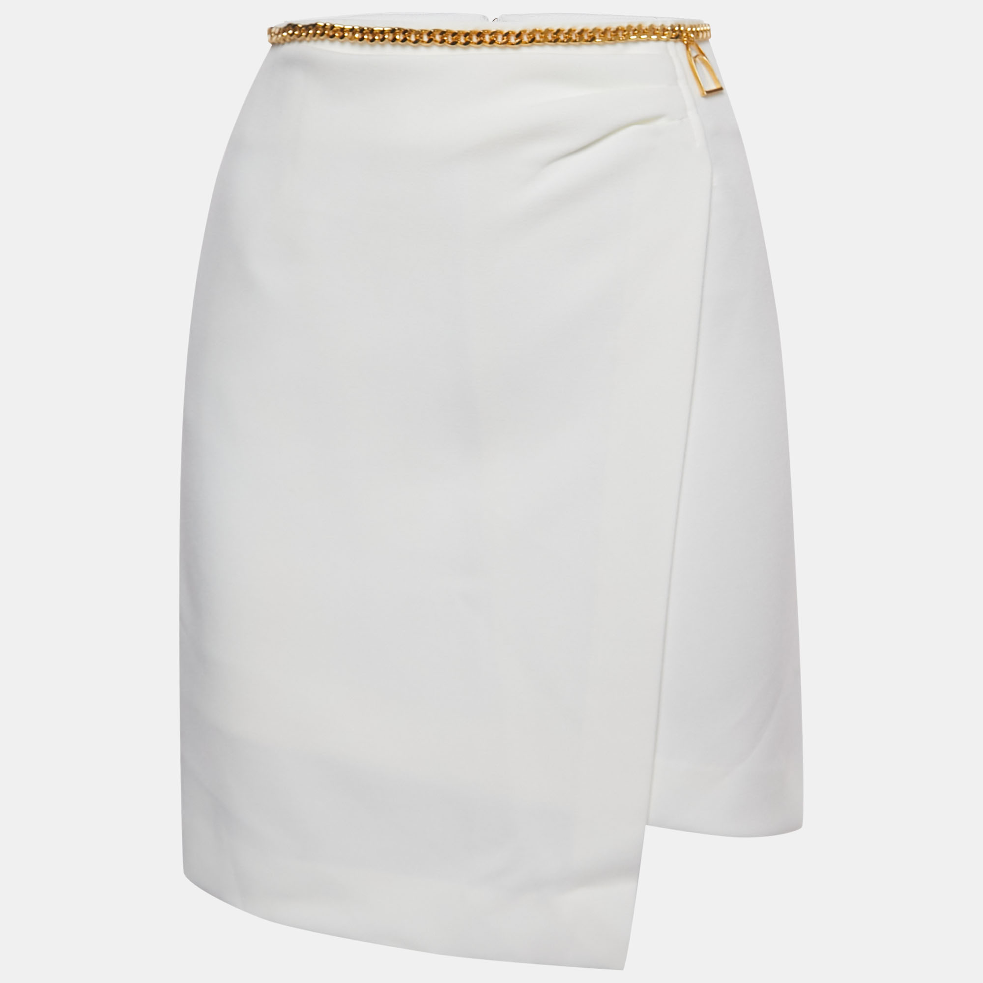 

Elisabetta Franchi Off-White Crepe Chain Detailed Waist Mini Skirt