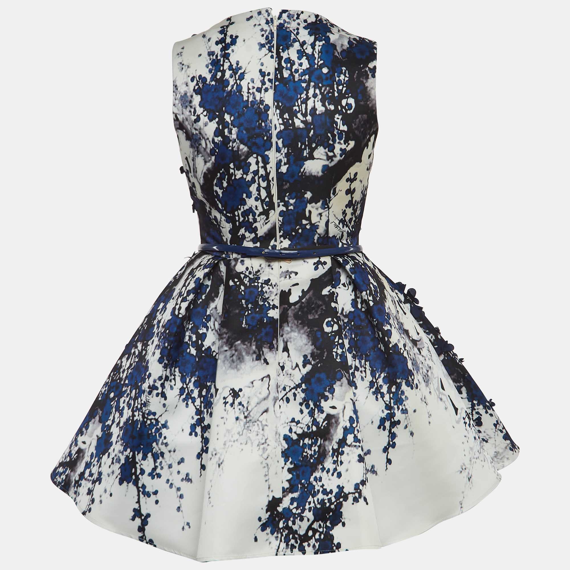 

Elisabetta Franchi White Floral Sequin Detailed Sleeveless Mini Dress