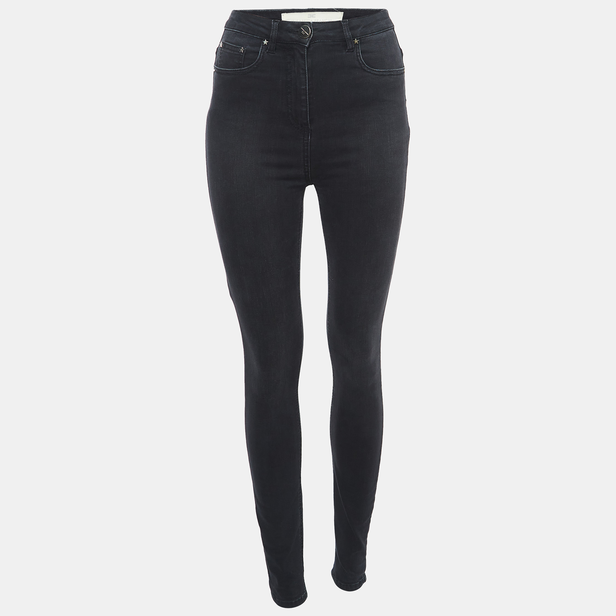 Pre-owned Elisabetta Franchi Charcoal Black Skinny Denim Jeans S Waist 26
