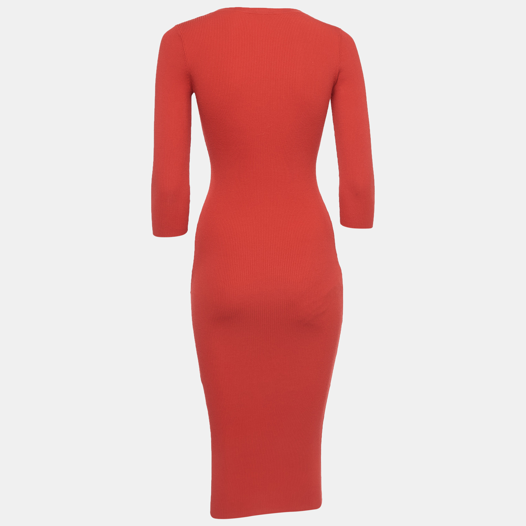 

Elisabetta Franchi Red Ribbed Knit Midi Dress