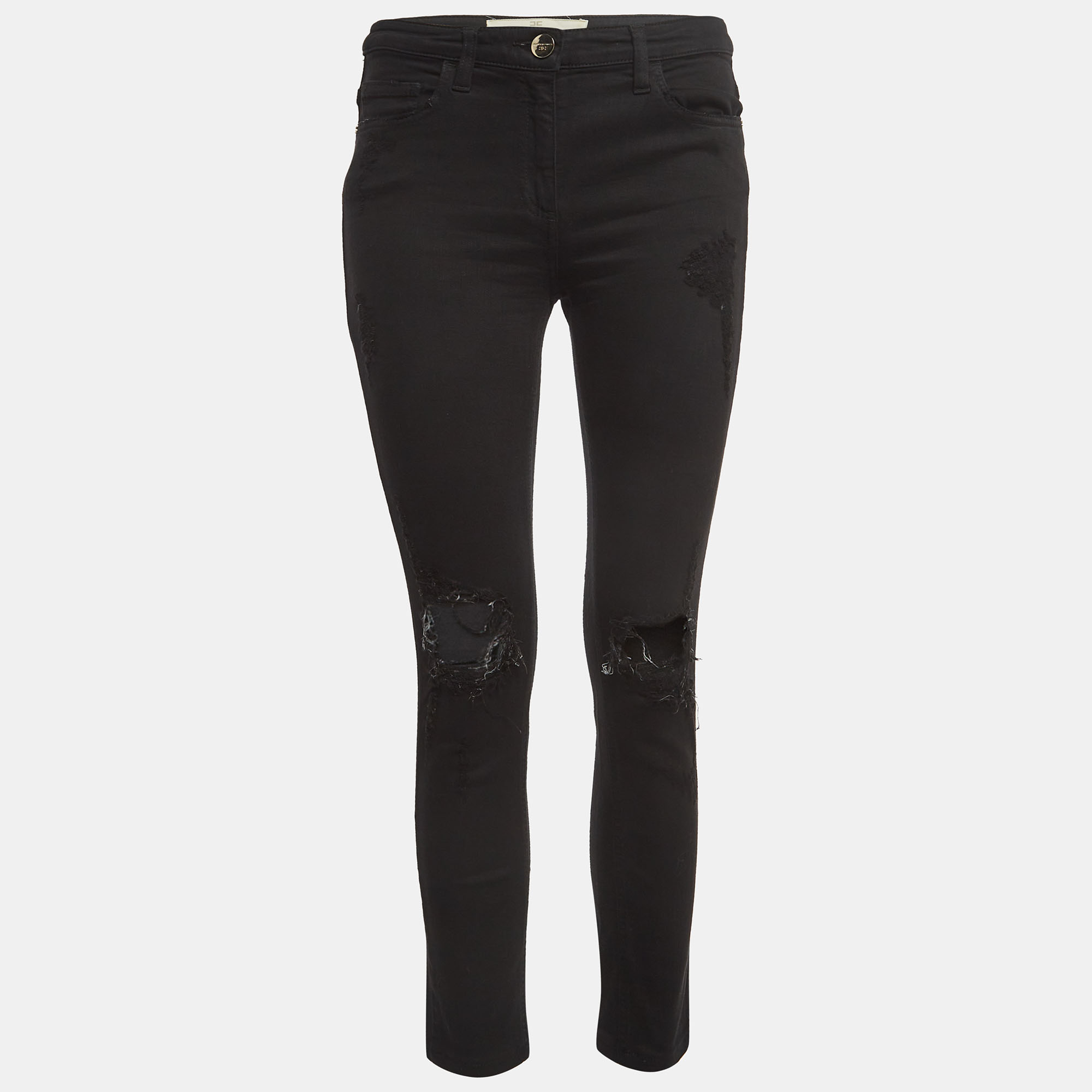 Pre-owned Elisabetta Franchi Black Distressed Denim Skinny Jeans M Waist 30"