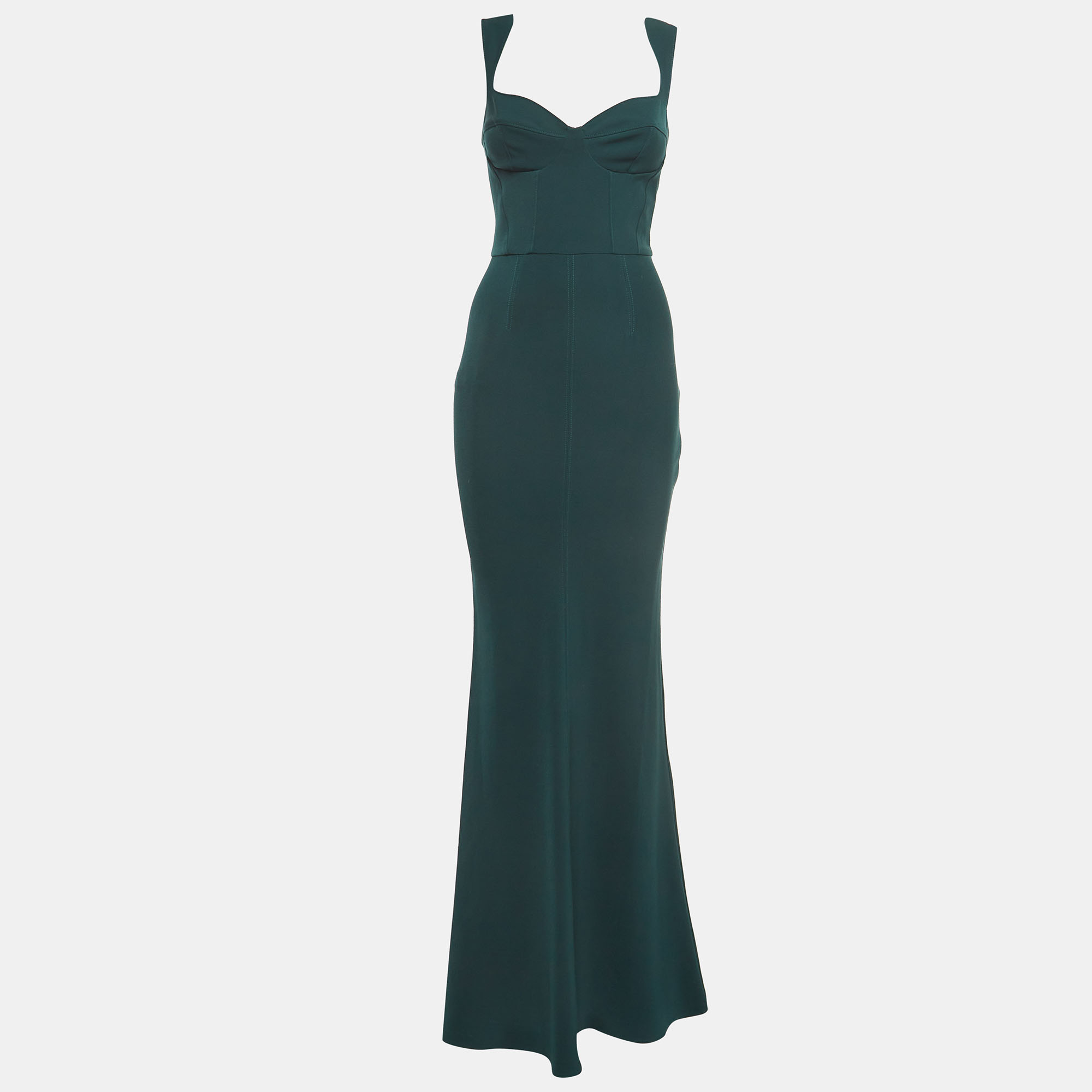 Pre-owned Elisabetta Franchi Dark Green Crepe Red Carpet Gown S