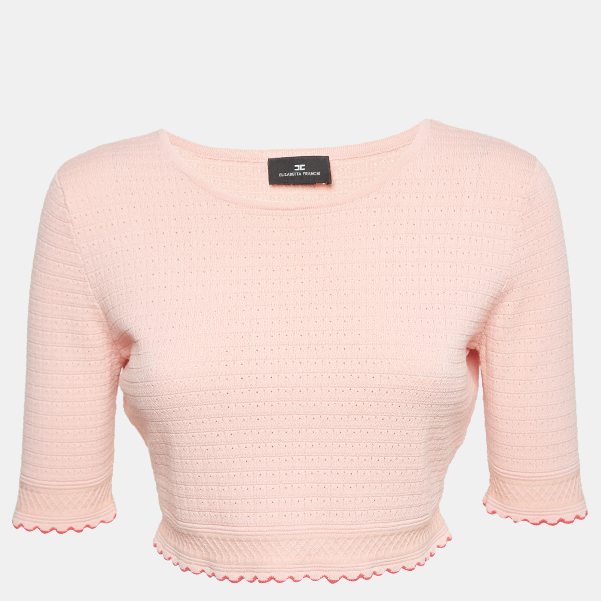 Pre-owned Elisabetta Franchi Pink Textured Knit Sweater Top L