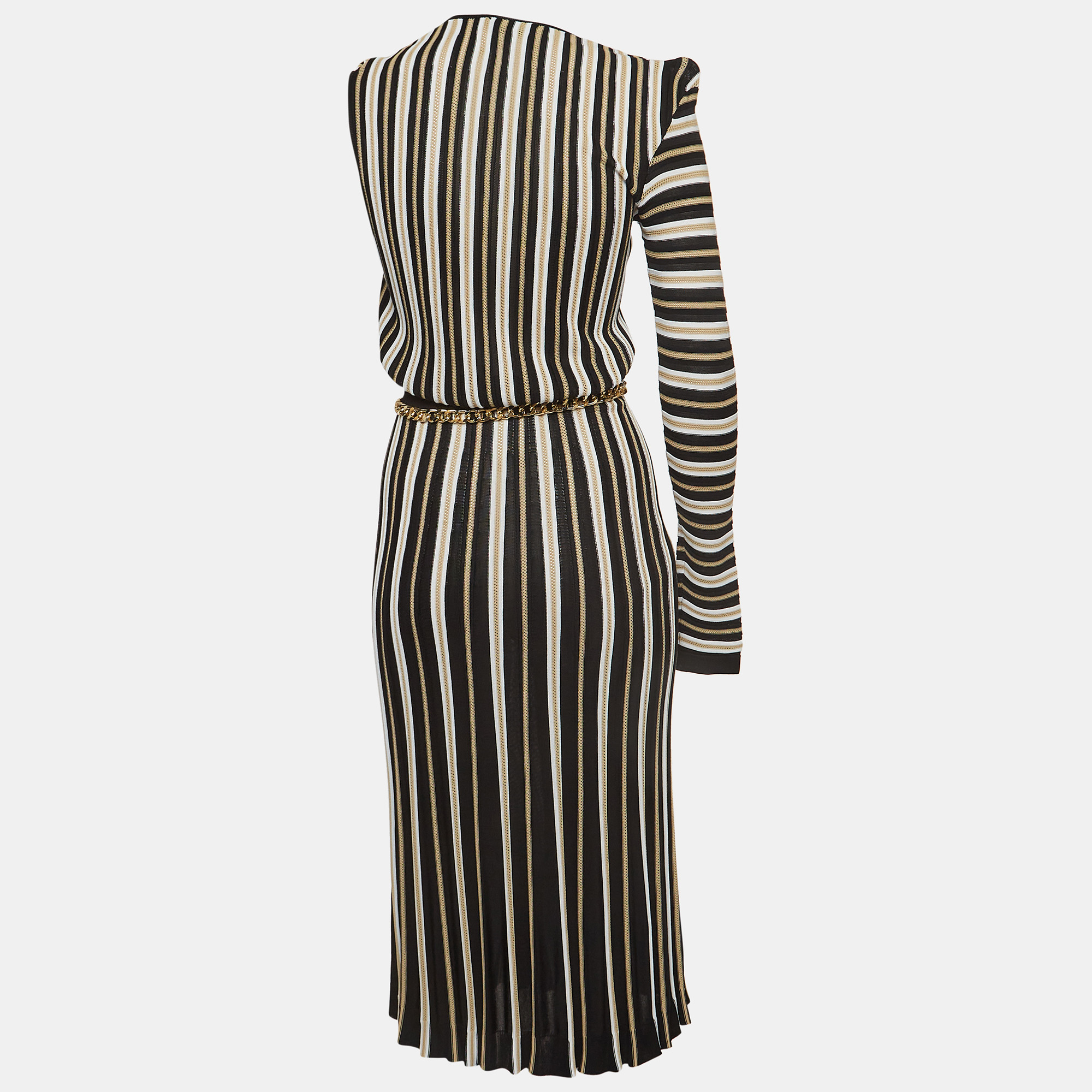 

Elisabetta Franchi Black/Beige Knit One-Shoulder Midi Dress