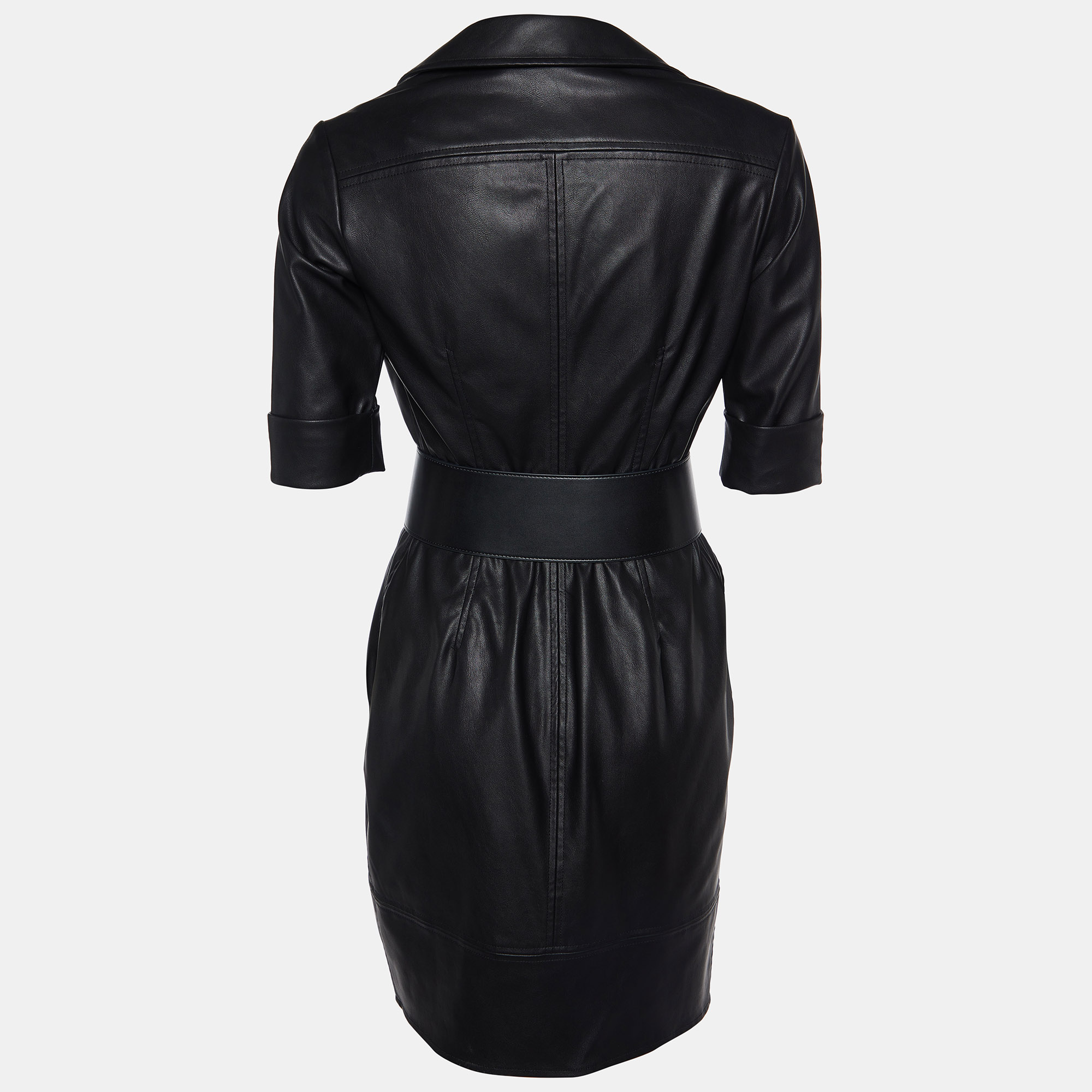 

Elisabetta Franchi Black Faux Leather Belted Wrap Dress