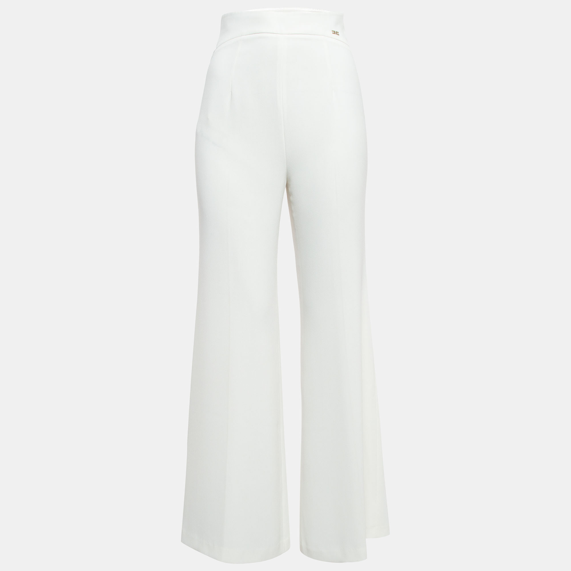 Pre-owned Elisabetta Franchi White Crepe High Waist Wide-leg Trousers S