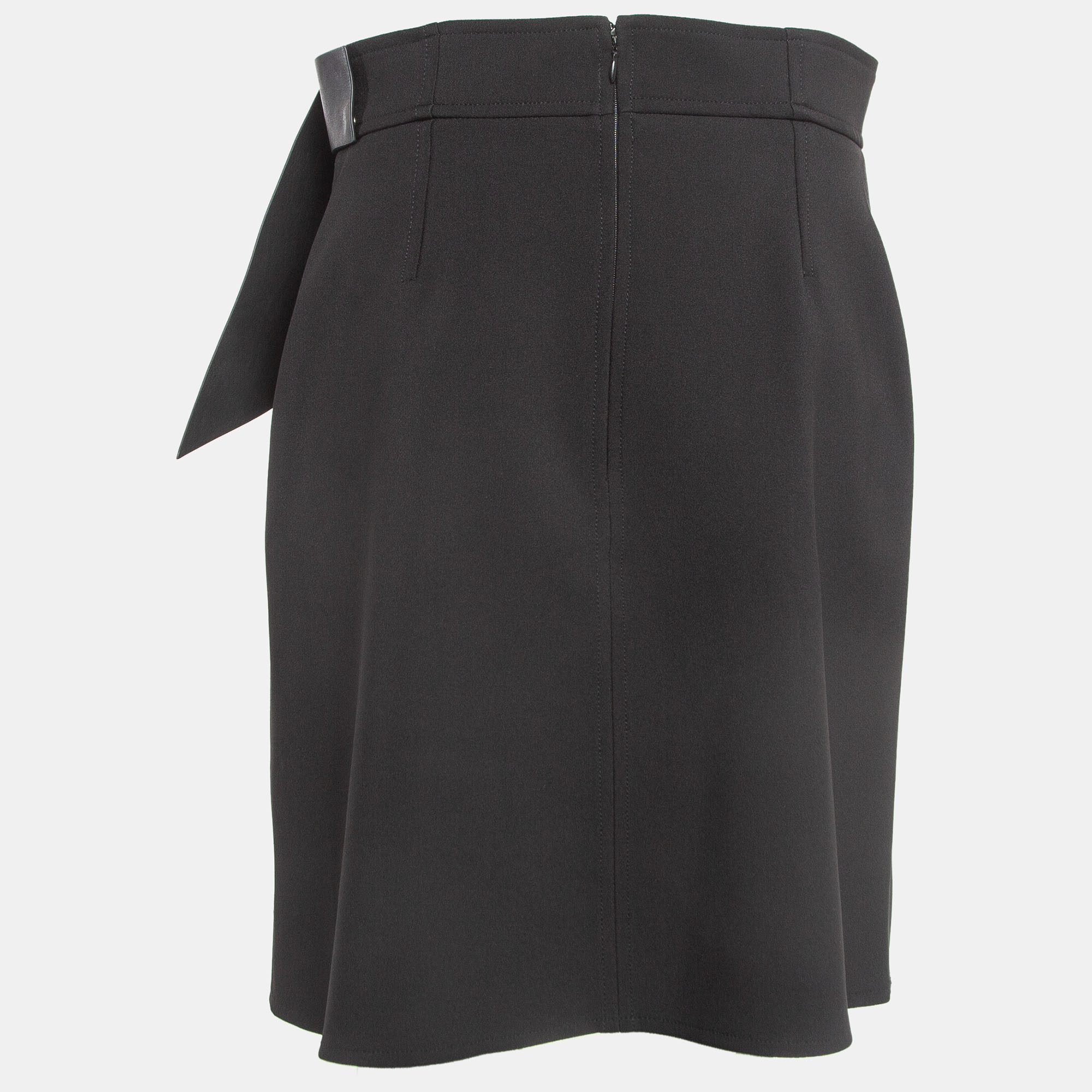 

Elisabetta Franchi Black Leather Trim Stretch Crepe Button Detail Mini Skirt