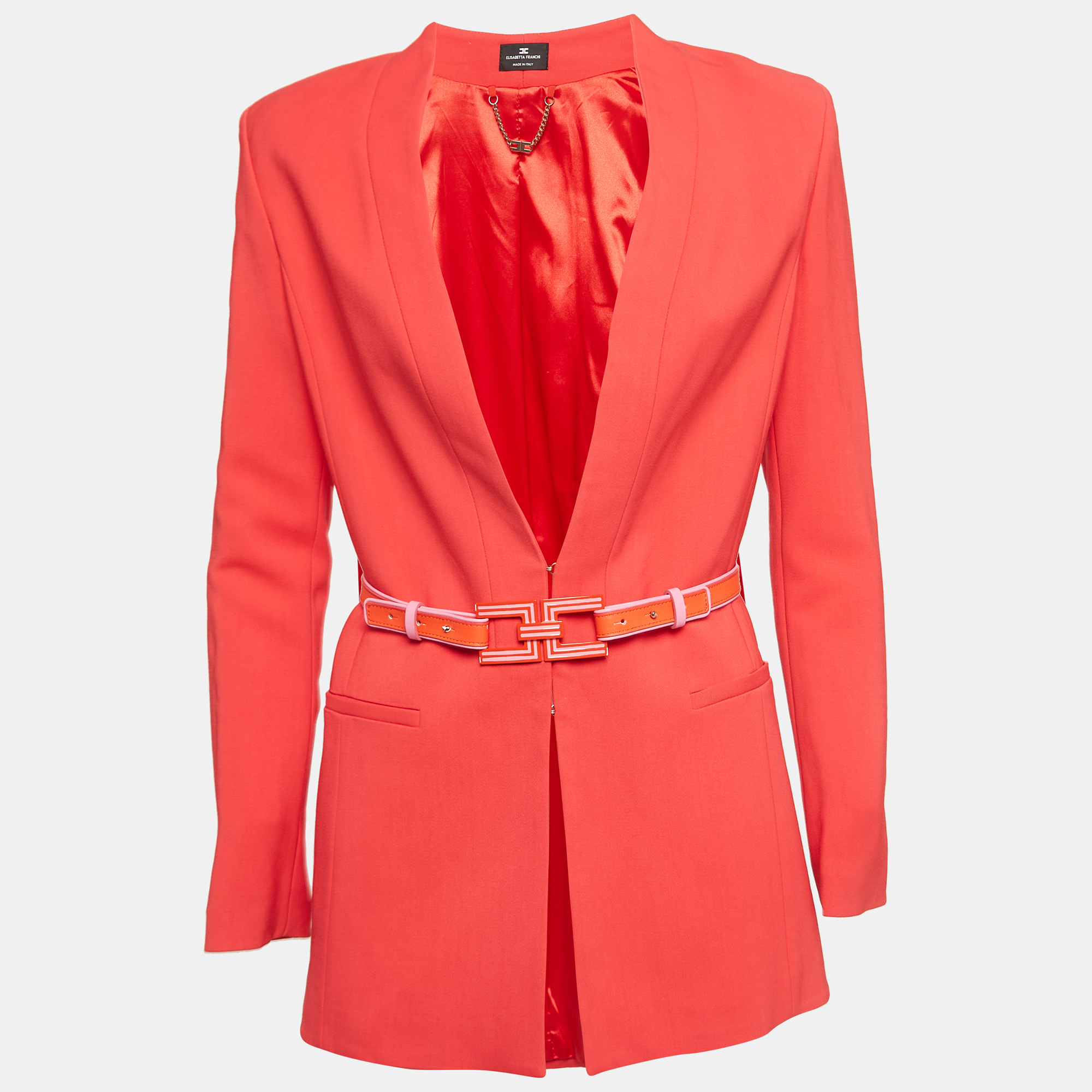 Pre-owned Elisabetta Franchi Red Stretch Crepe Belted Jacket M