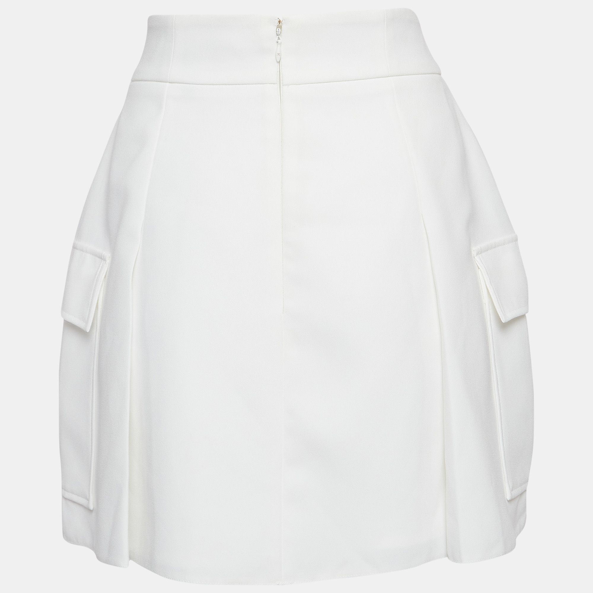 

Elisabetta Franchi White Crepe Chain Detail Pleated Mini Skirt