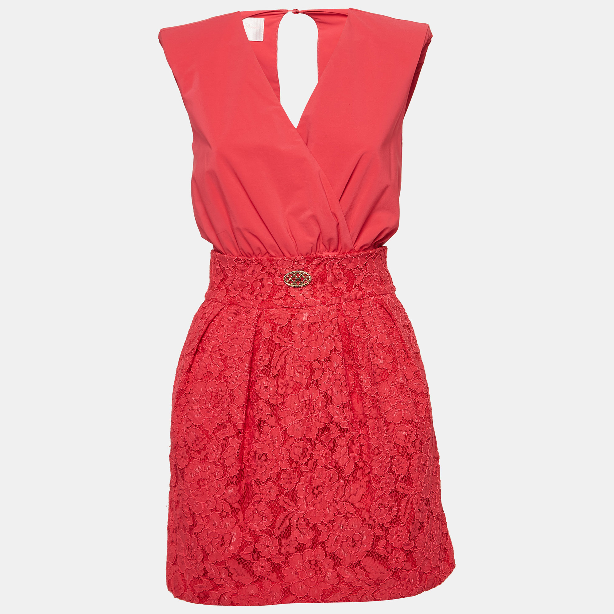 Pre-owned Elisabetta Franchi Pink Lace And Crepe Detachable Waist Mini Dress S