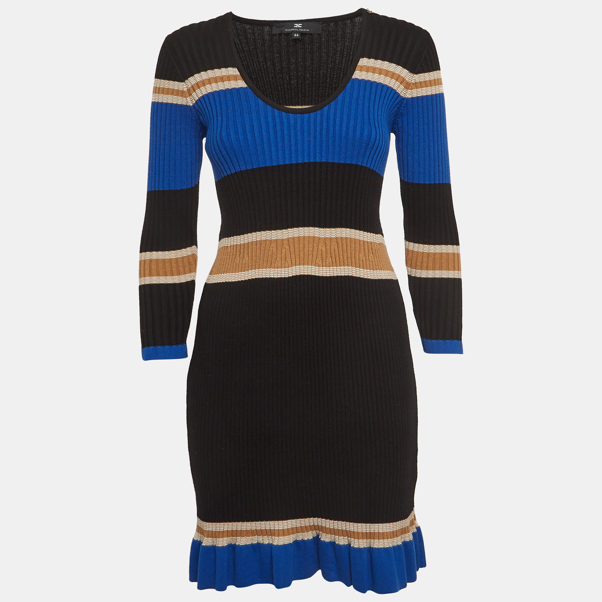

Elisabetta Franchi Multicolor Striped Rib Knit Long Sleeve Midi Dress