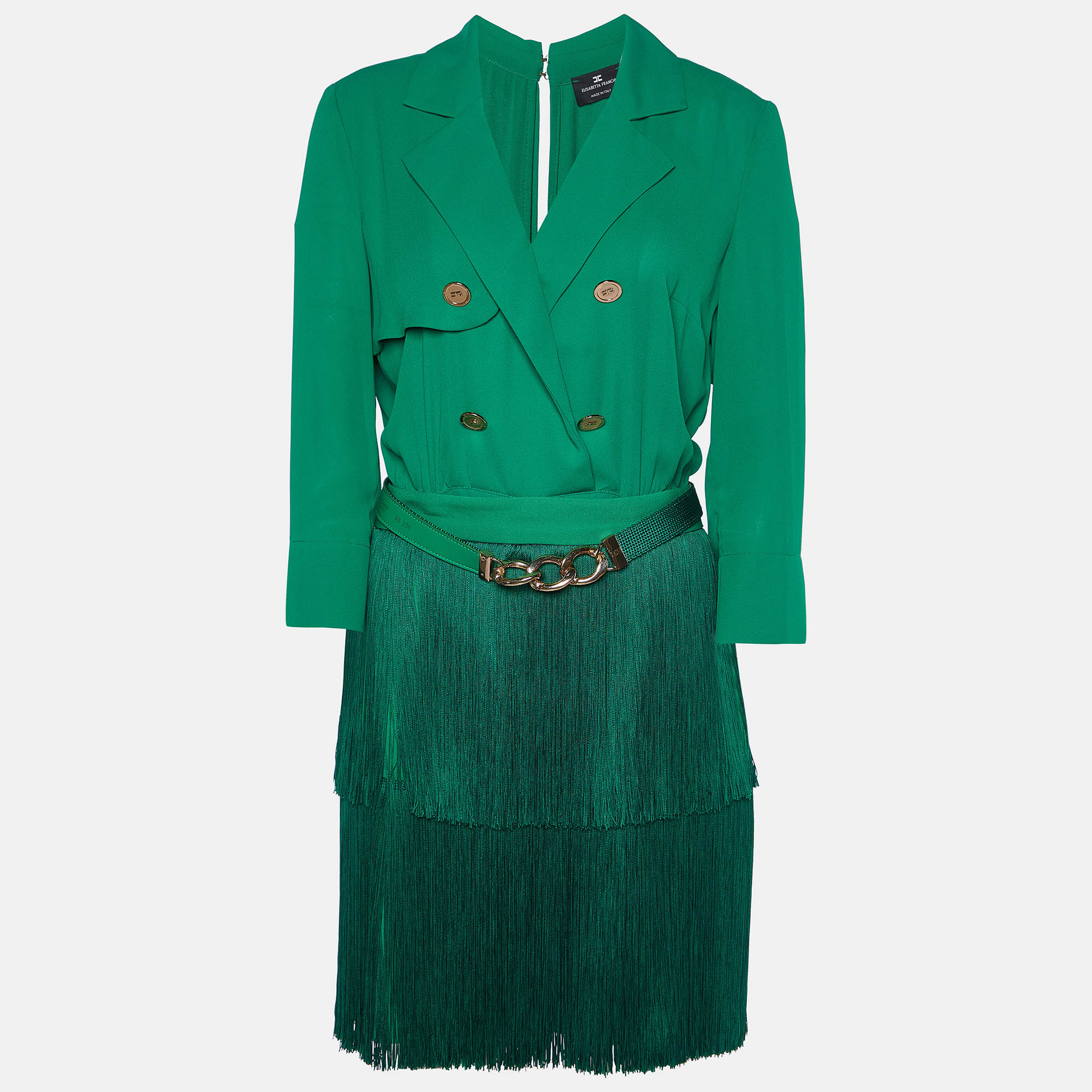 

Elisabetta Franchi Green Crepe Fringed Mini Dress