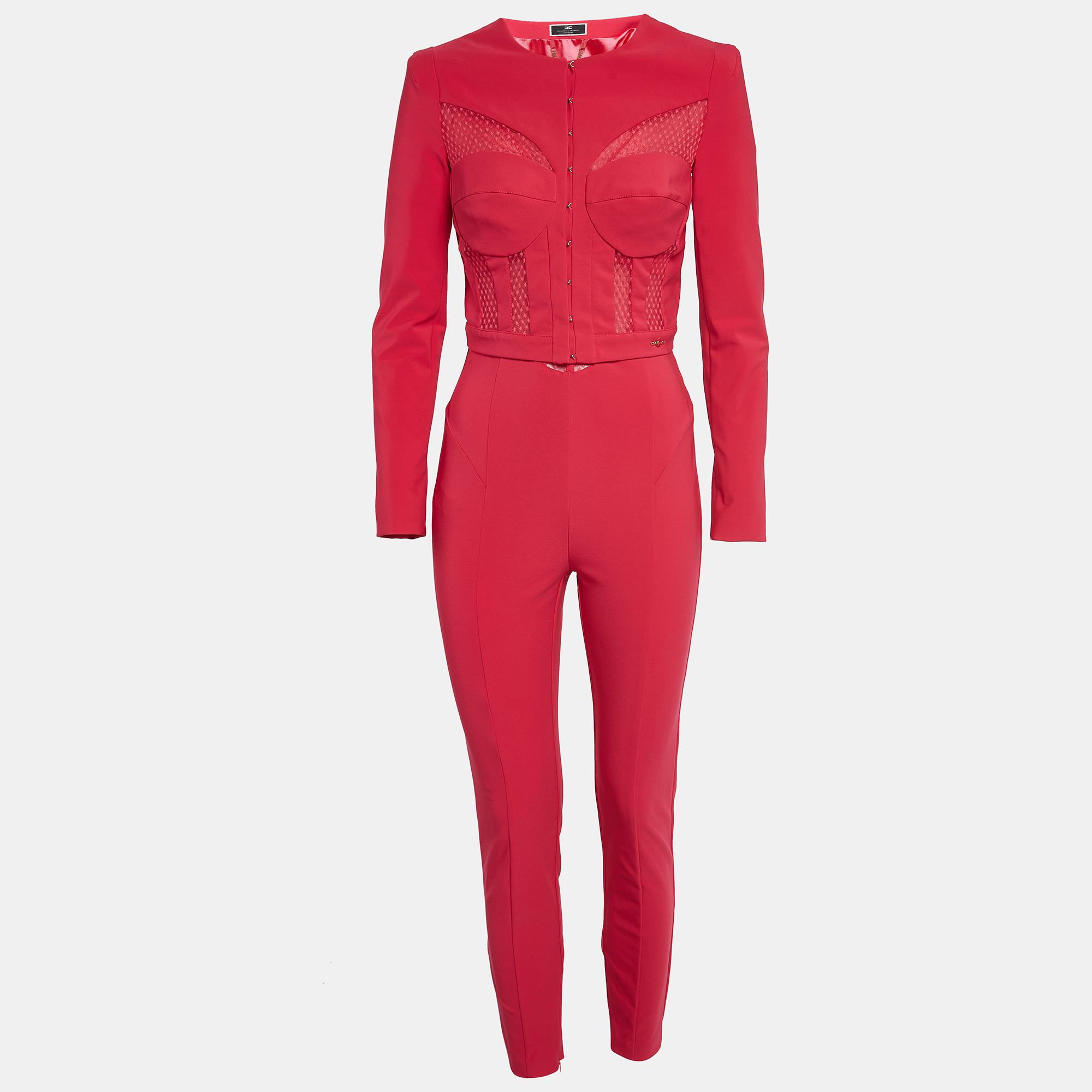 Pre-owned Elisabetta Franchi Pink Polyamide Jumpsuit & Jacket Set M