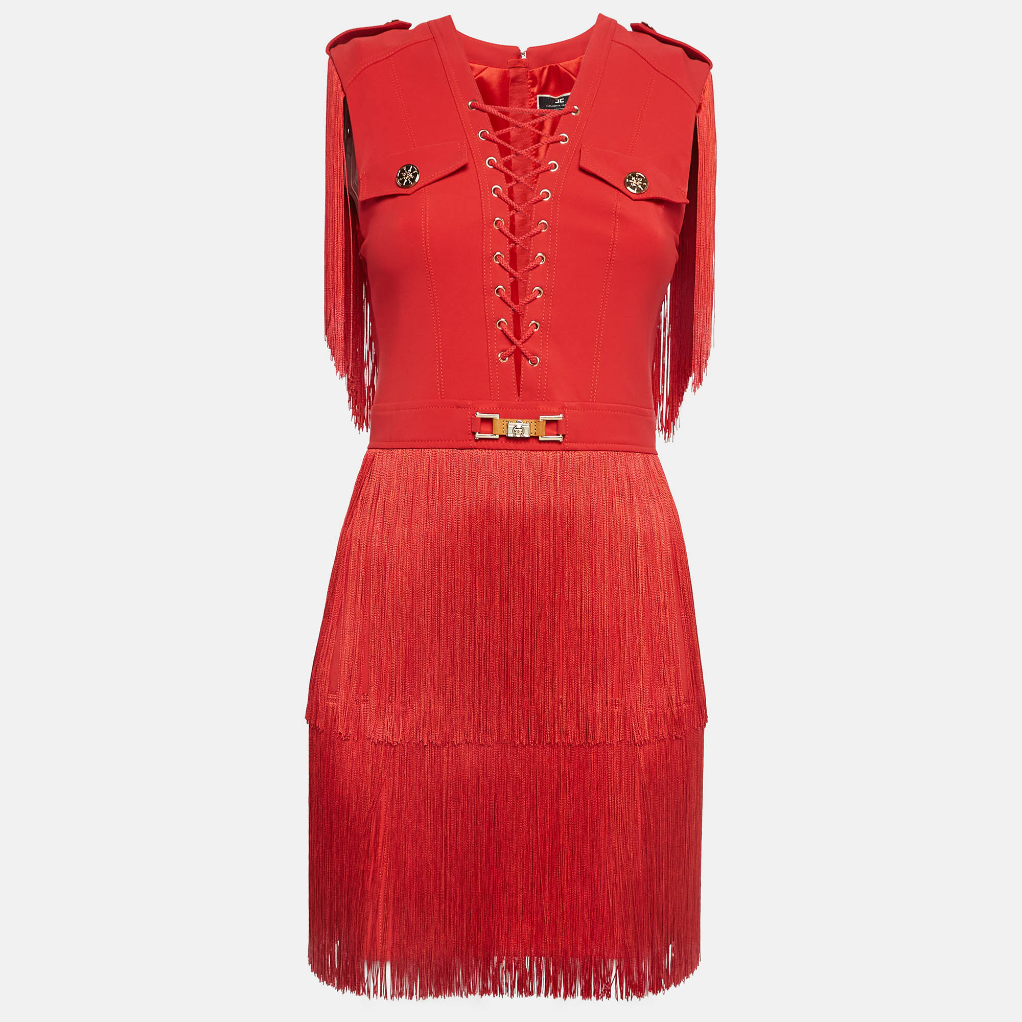 

Elisabetta Franchi Red Polyamide Fringed Mini Dress M