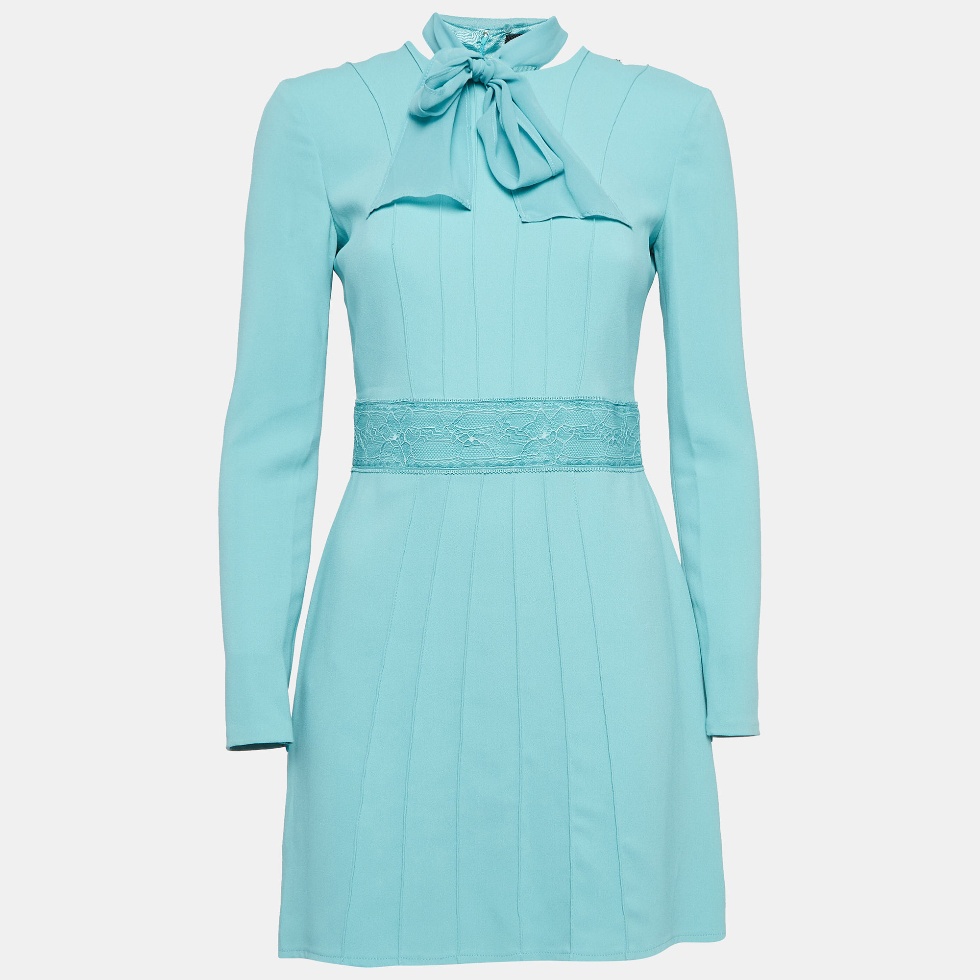 Pre-owned Elisabetta Franchi Blue Stretch Crepe Neck Tie Mini Dress M