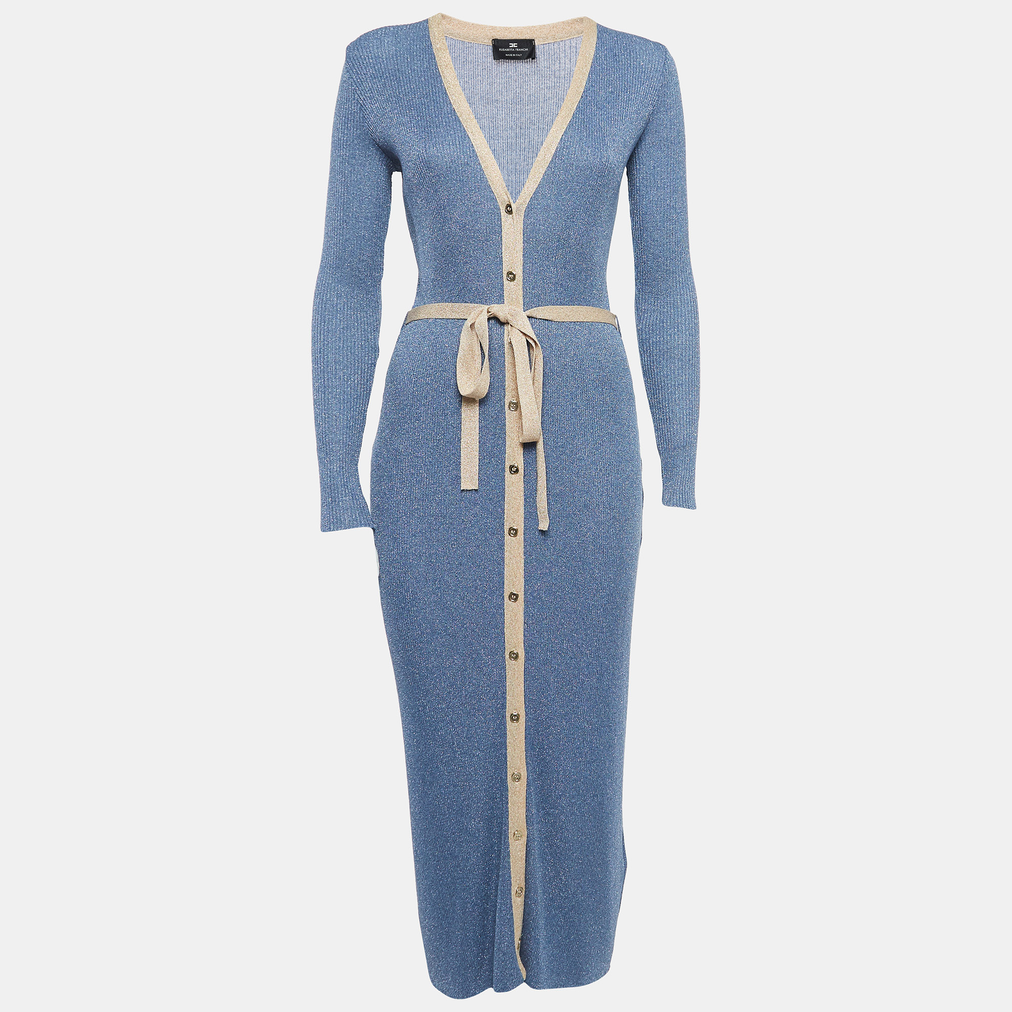 

Elisabetta Franchi Blue Lurex Knit Buttoned Long Dress