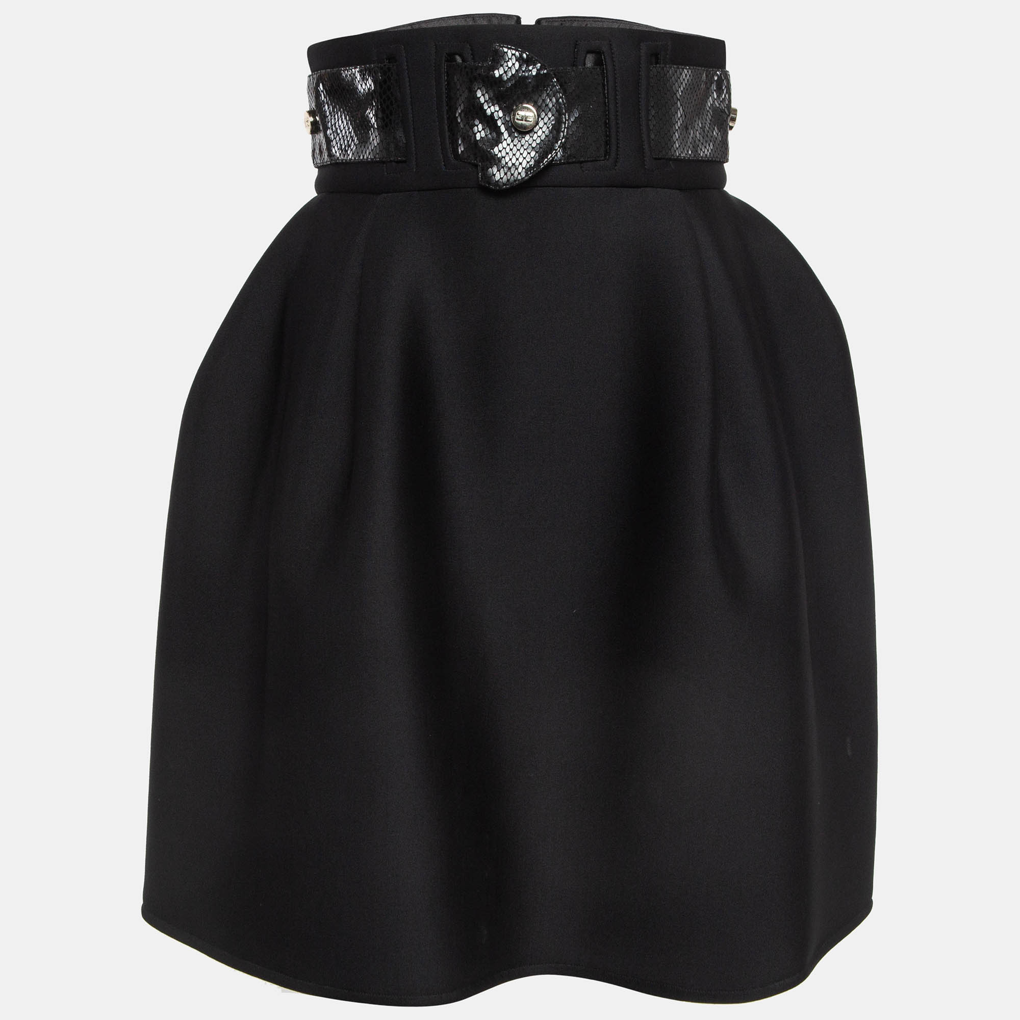 

Elisabetta Franchi Black Belted Knit Flared Mini Skirt S