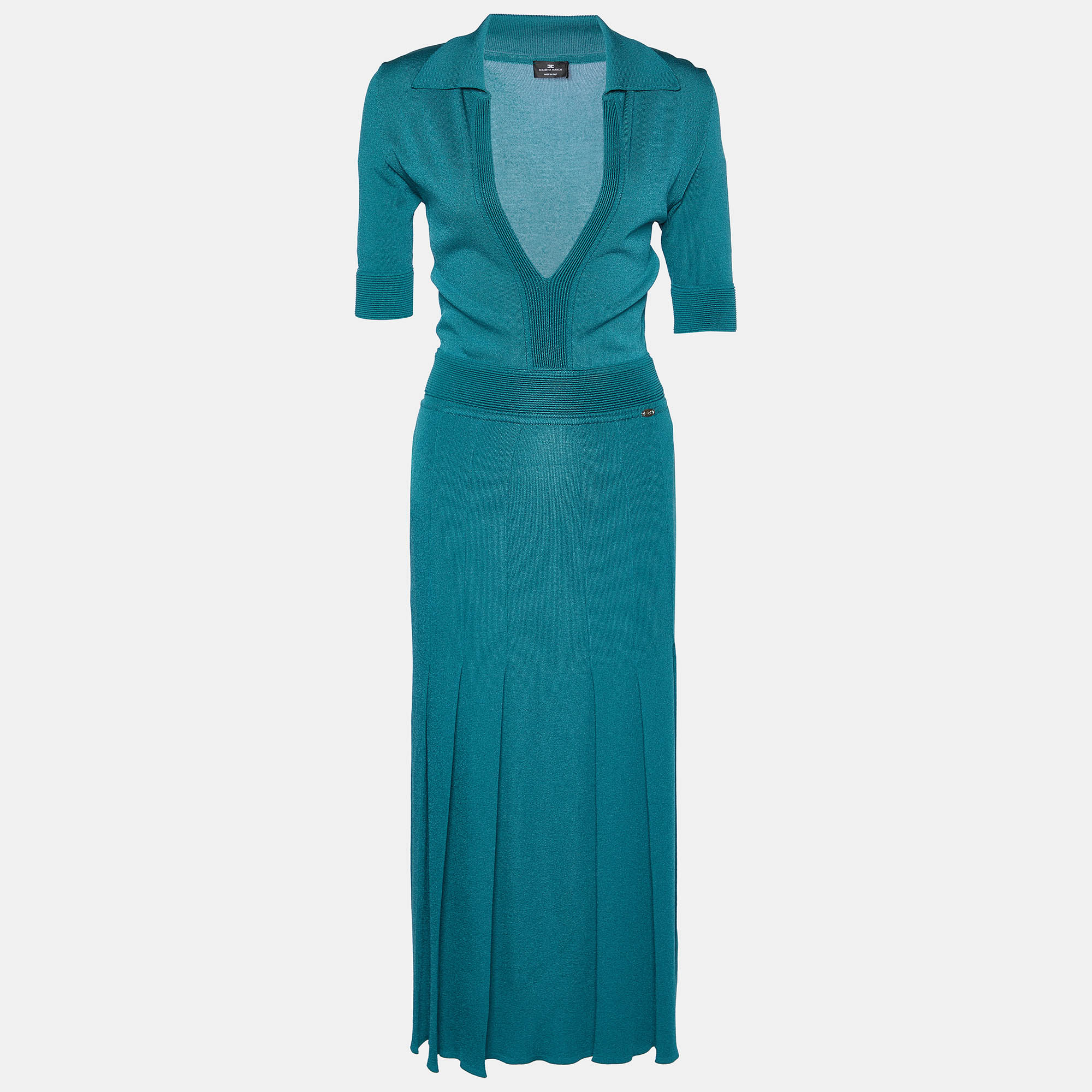 

Elisabetta Franchi Green Knit Belted Midi Dress S