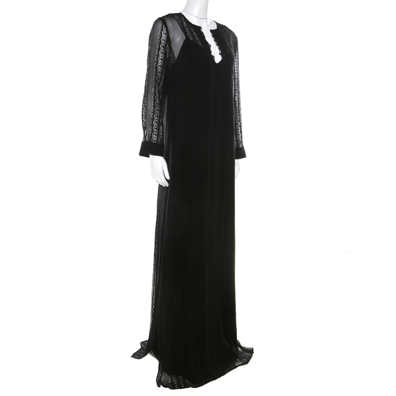 

Elizabeth & James Black Embroidered Silk Georgette Mia Maxi Dress