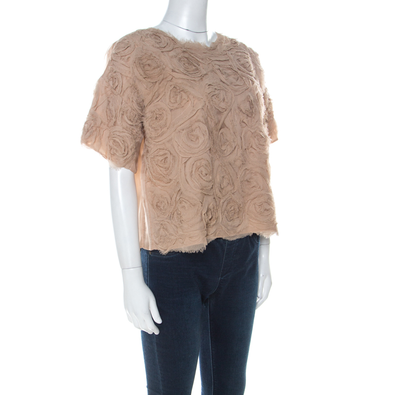 

Elizabeth & James Beige Silk Floral Applique Milena Rosette Top