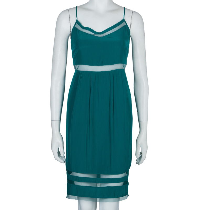 Pre-owned Elizabeth And James Sea Green Mesh Insert Sleeveless Dress Xs